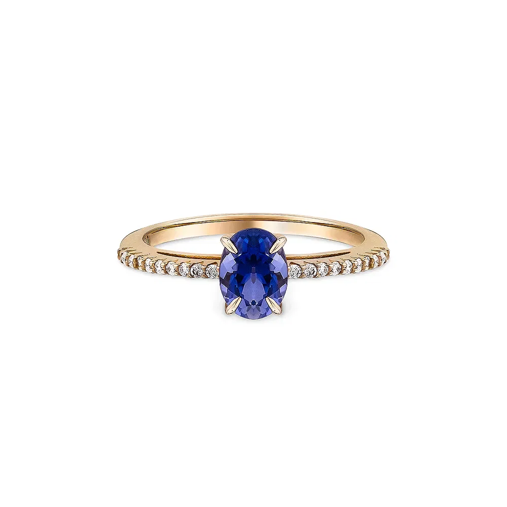 Anel Essenza em Ouro Champanhe 18k com Iolita e Diamantes