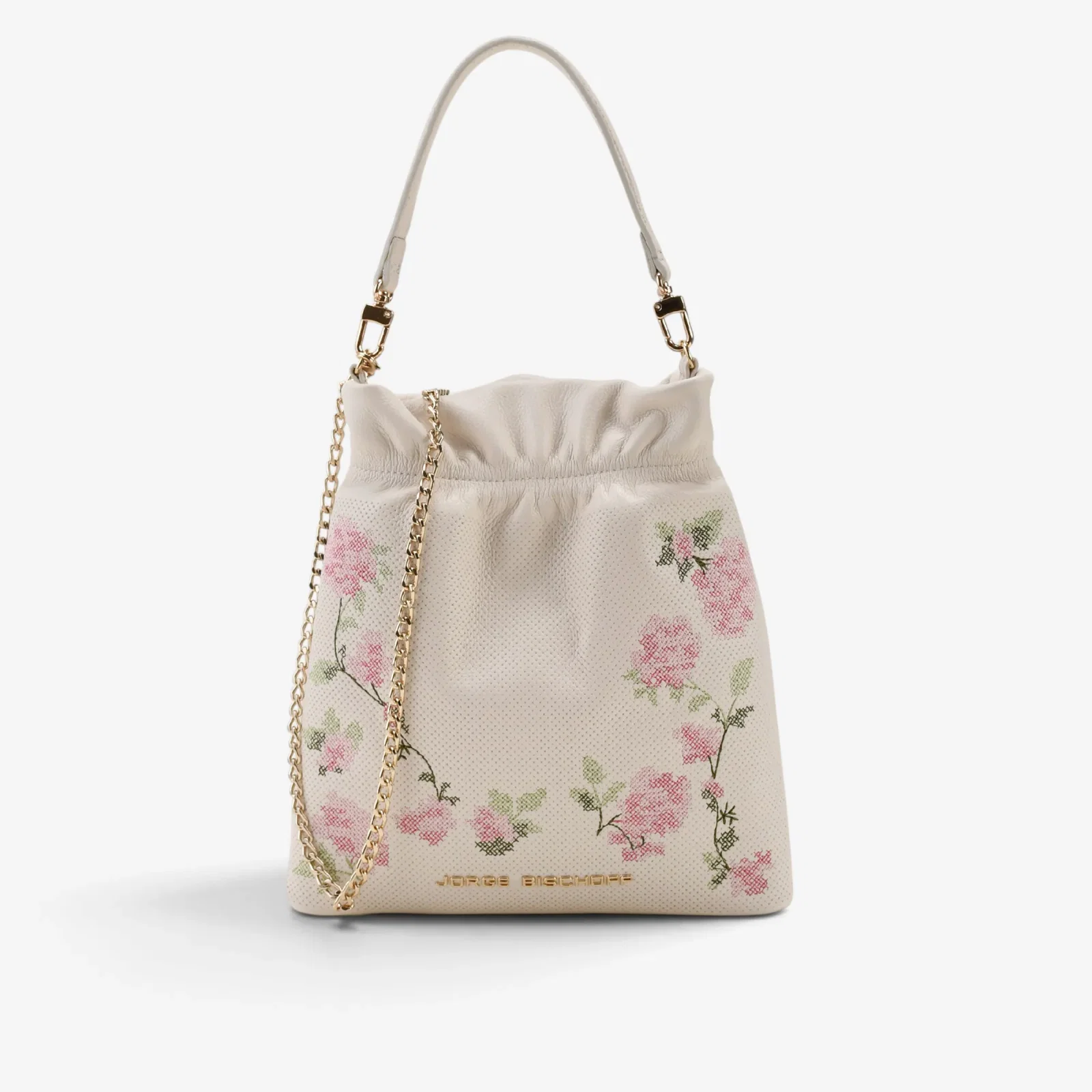 Bolsa Saco Flor Off White Algodão Couro