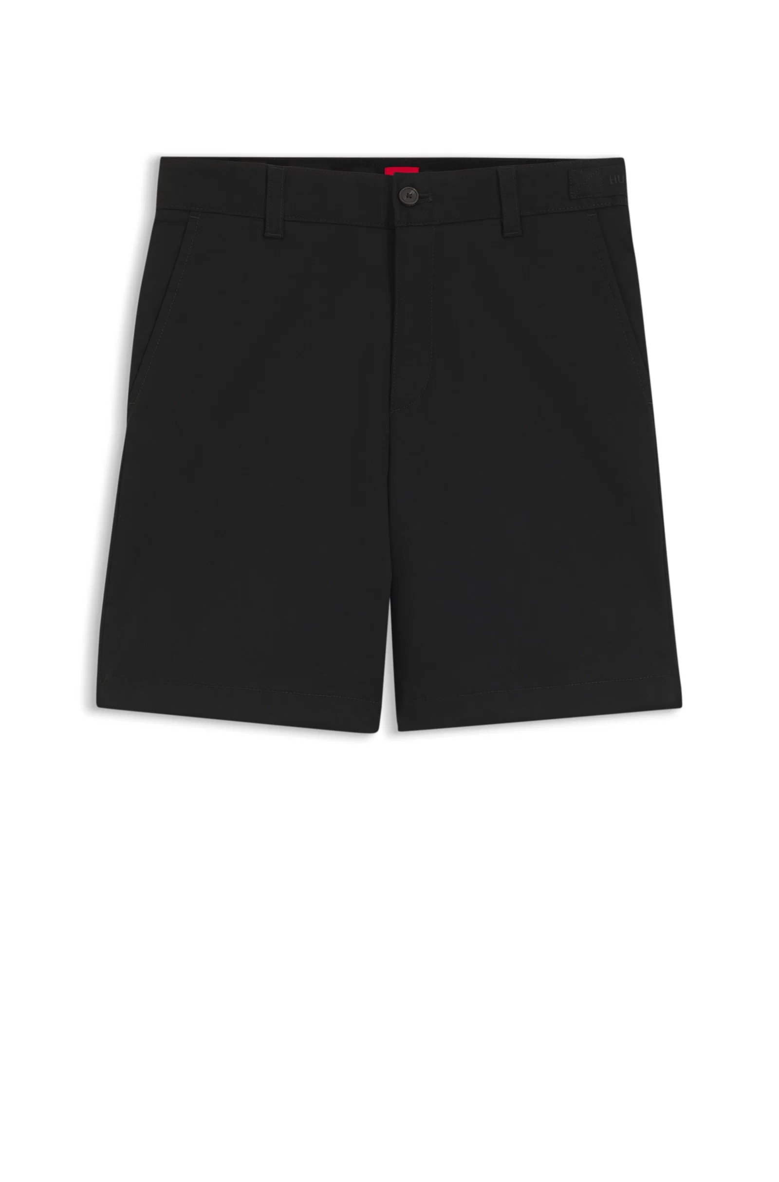 Shorts De Ajuste Slim Em Sarja De Algodão Elástica