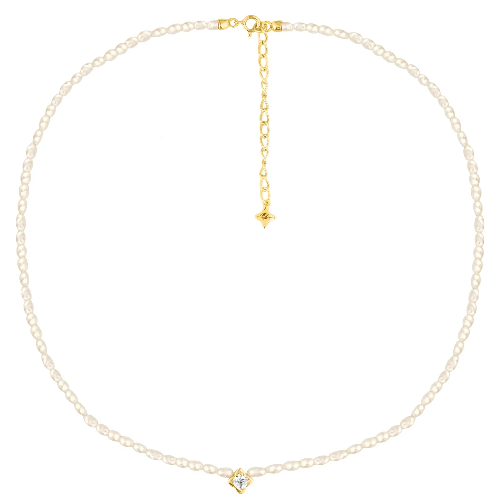 Colar Life em Prata 925 com Banho de Ouro Amarelo 18k, Pérolas e Pedra Incolor, 45cm — imagem 1