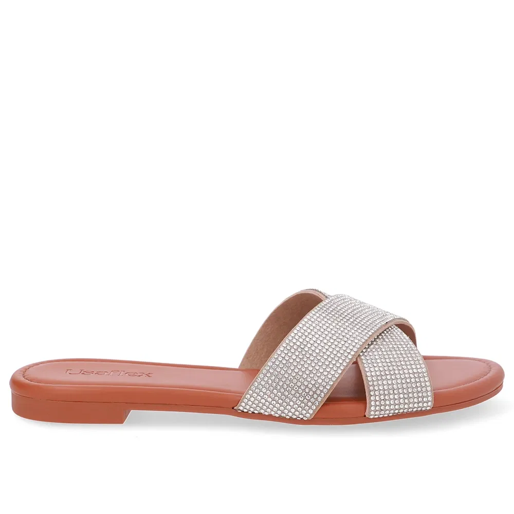 Slide Marrom Rasteiro Tira Strass
