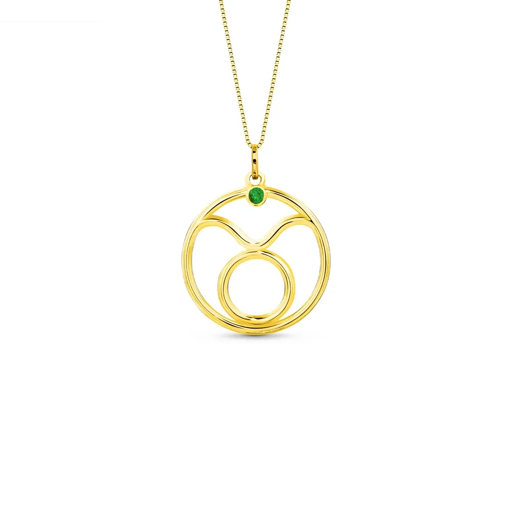 Pingente ZodíAço Touro em Ouro Amarelo 18k com Tsavorita, 17mm