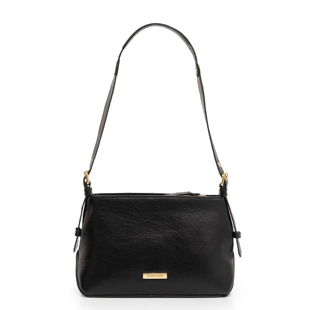 Bolsa Preta Ombro Couro Fivela