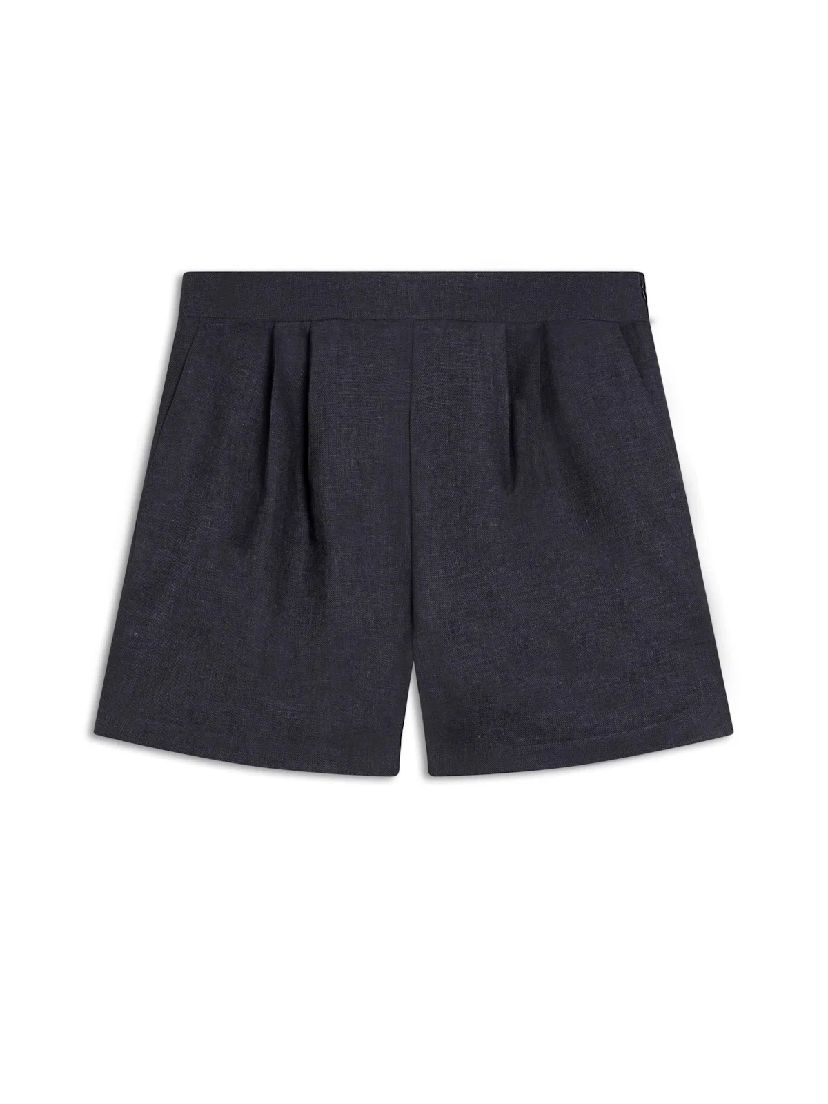 Short Linen Blend Pleats Marinho