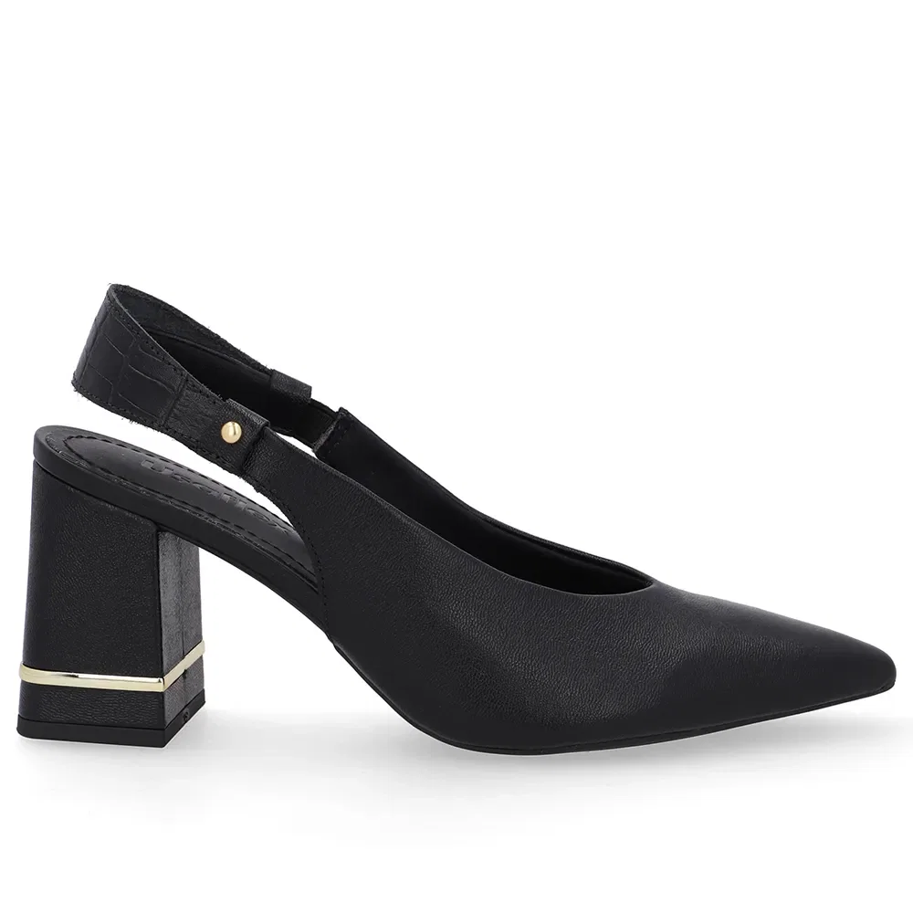 Slingback Preto Casual Bico Fino Couro — imagem 1