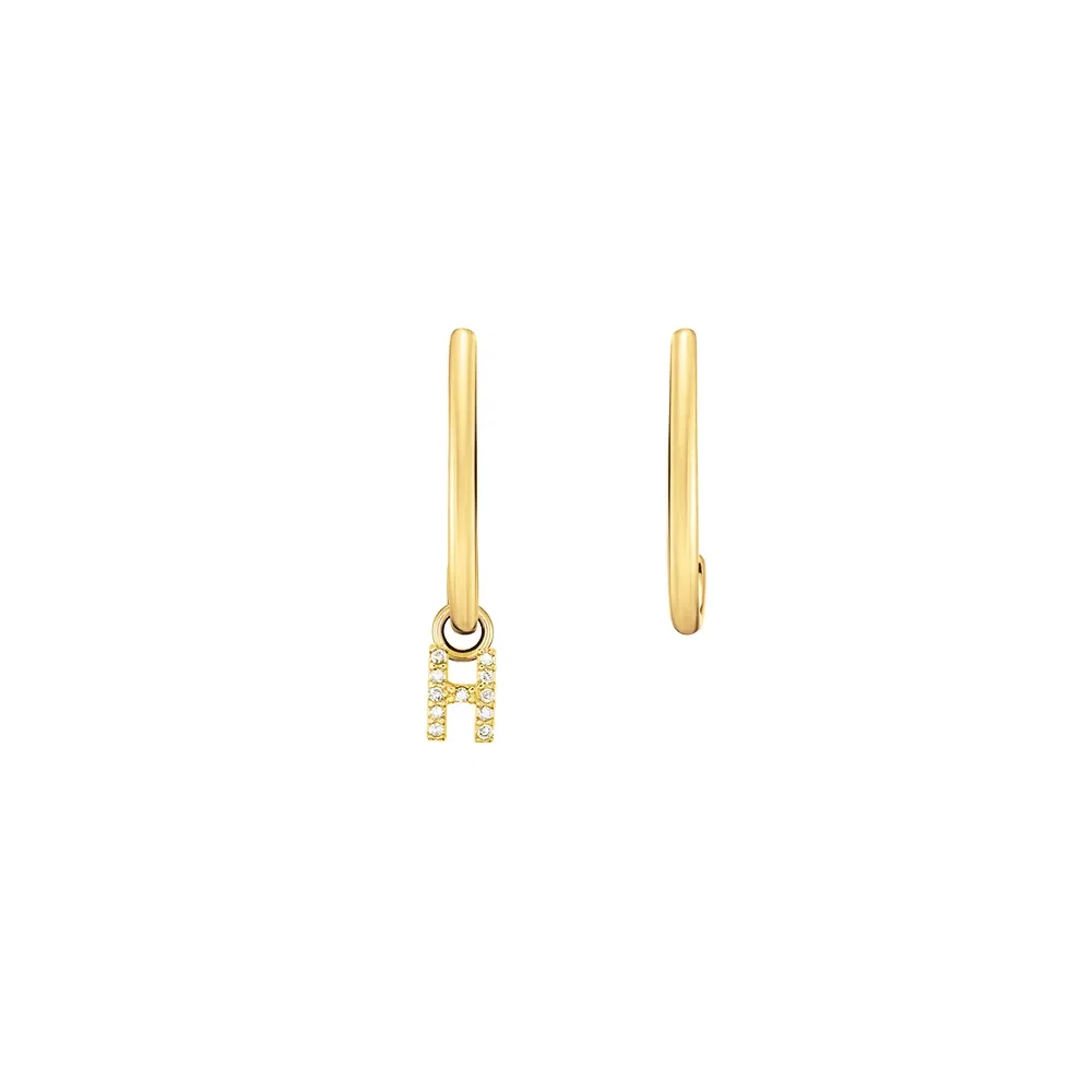Brinco Letra H em Ouro Amarelo 18k com Diamantes — imagem 1