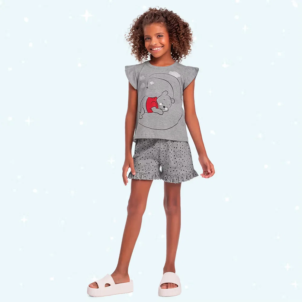 Conjunto pijama blusa e short que brilha no escuro Ursinho Pooh — imagem 1
