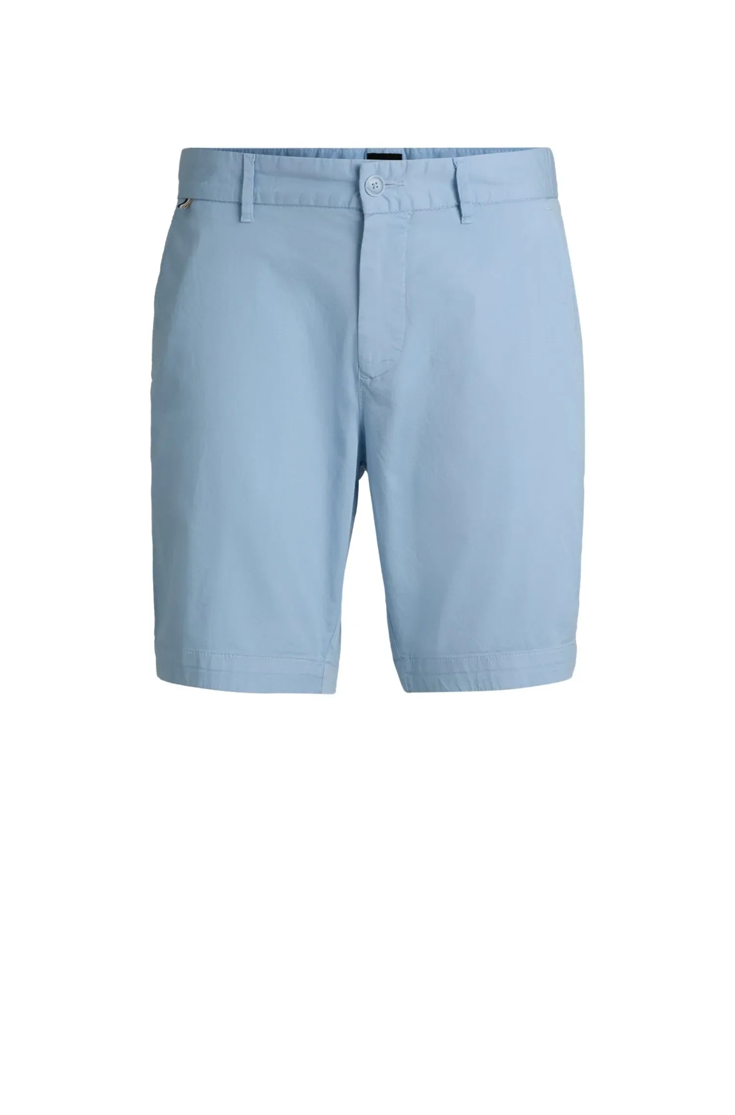 Shorts De Ajuste Slim Em Sarja De Algodão Elástico