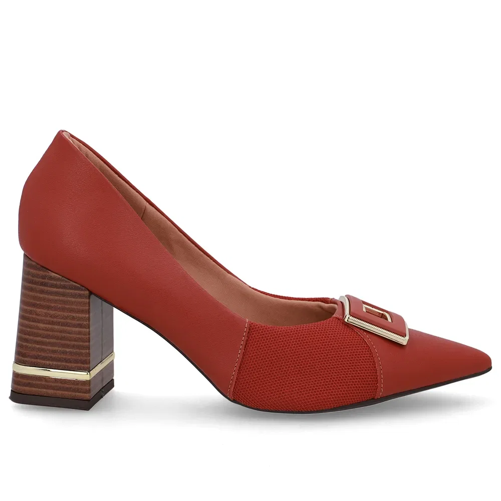 Scarpin Couro Marrom Terracota Detalhe Salto — imagem 1