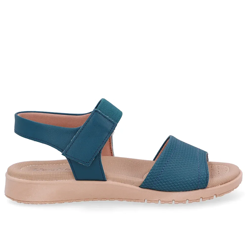 Sandália Salto Baixo Couro Azul Fecho-Flex — imagem 1