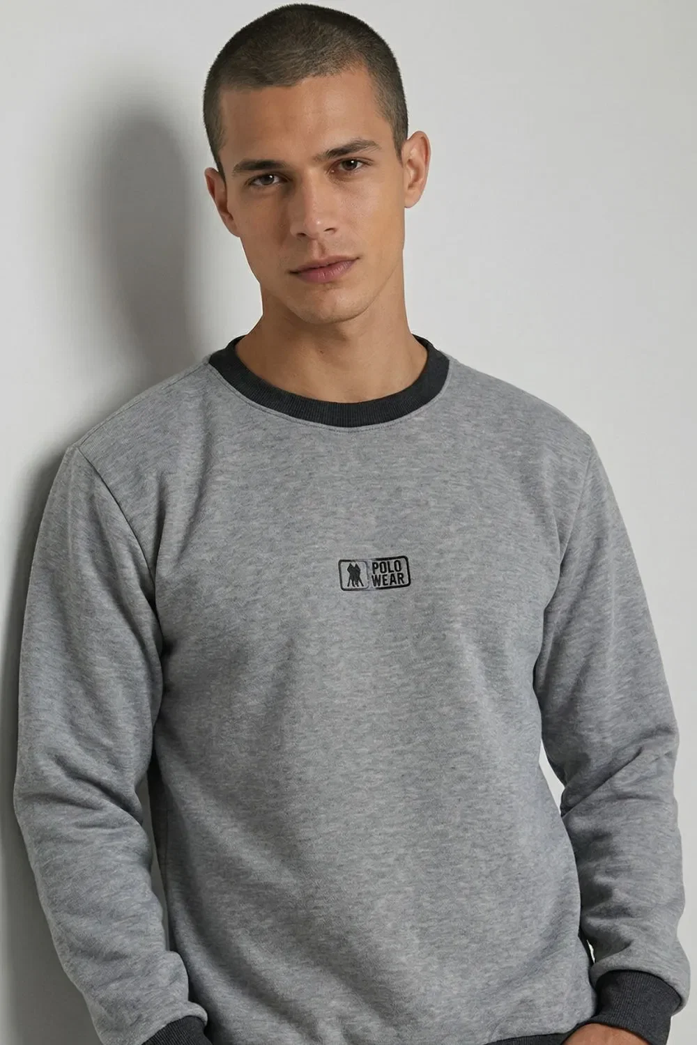 Moletom Gola Careca Casual Polo Wear Mescla Escuro