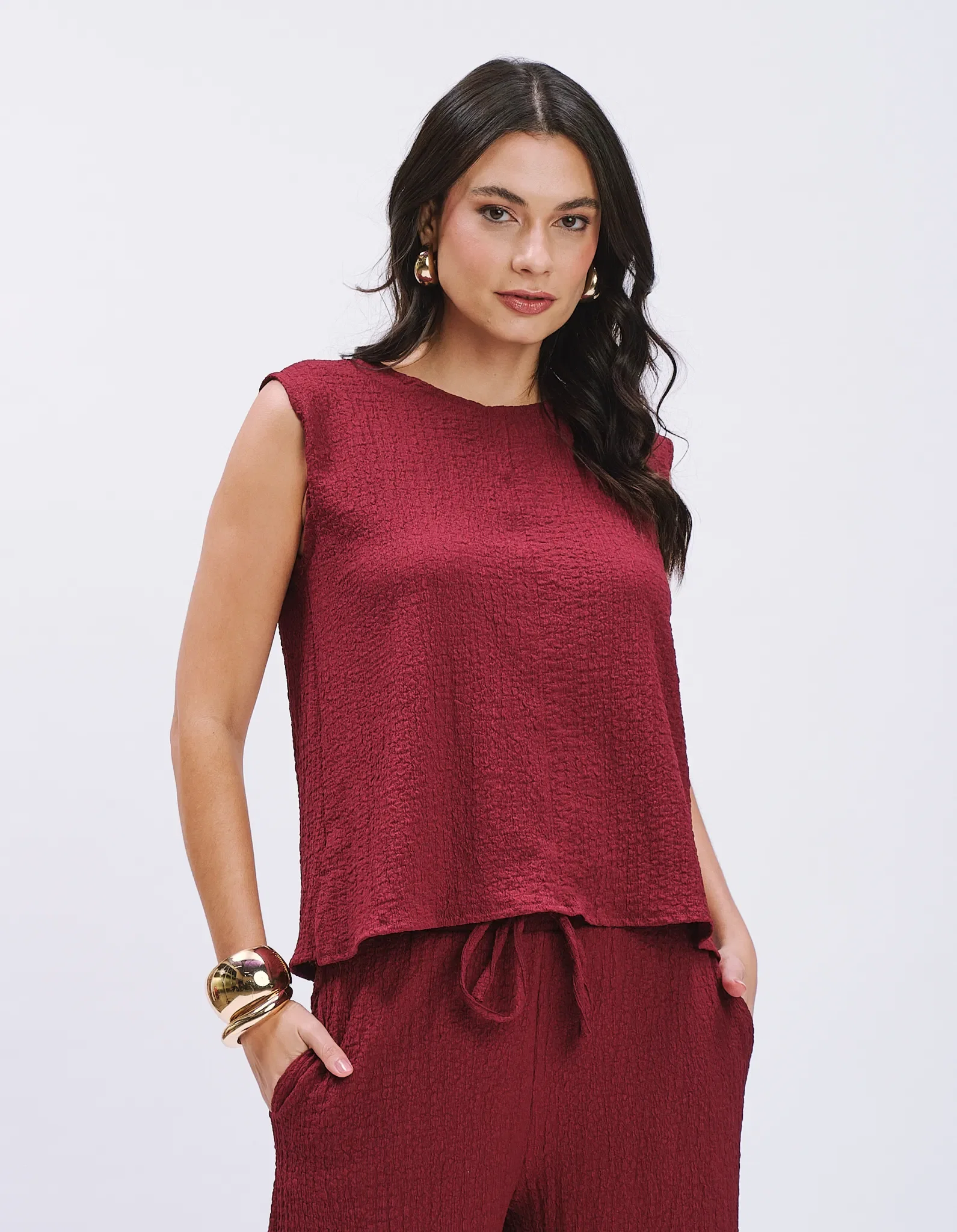 Blusa Sem Manga Texturizada - Vinho