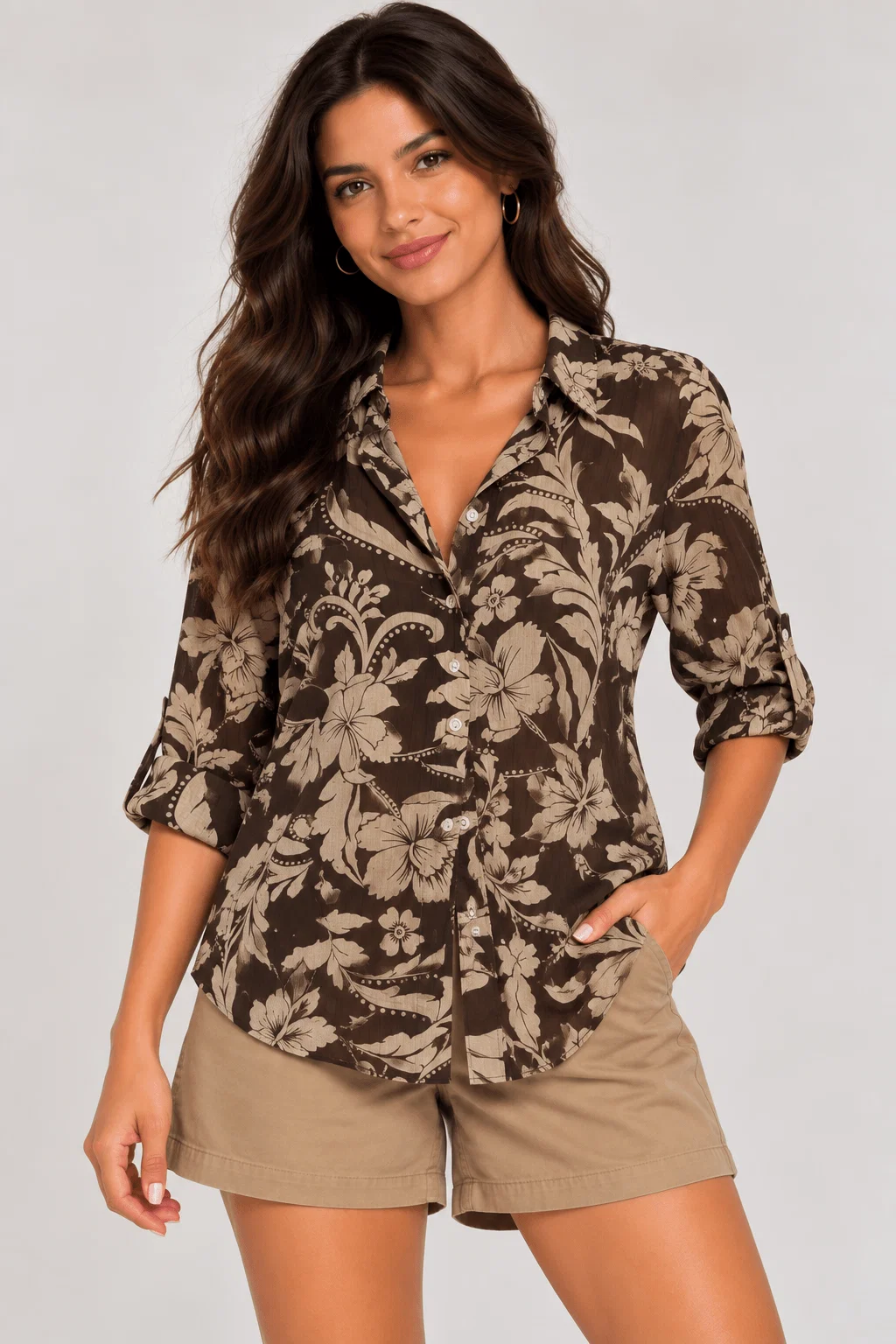 Camisa Estampada Folhagem - Marrom