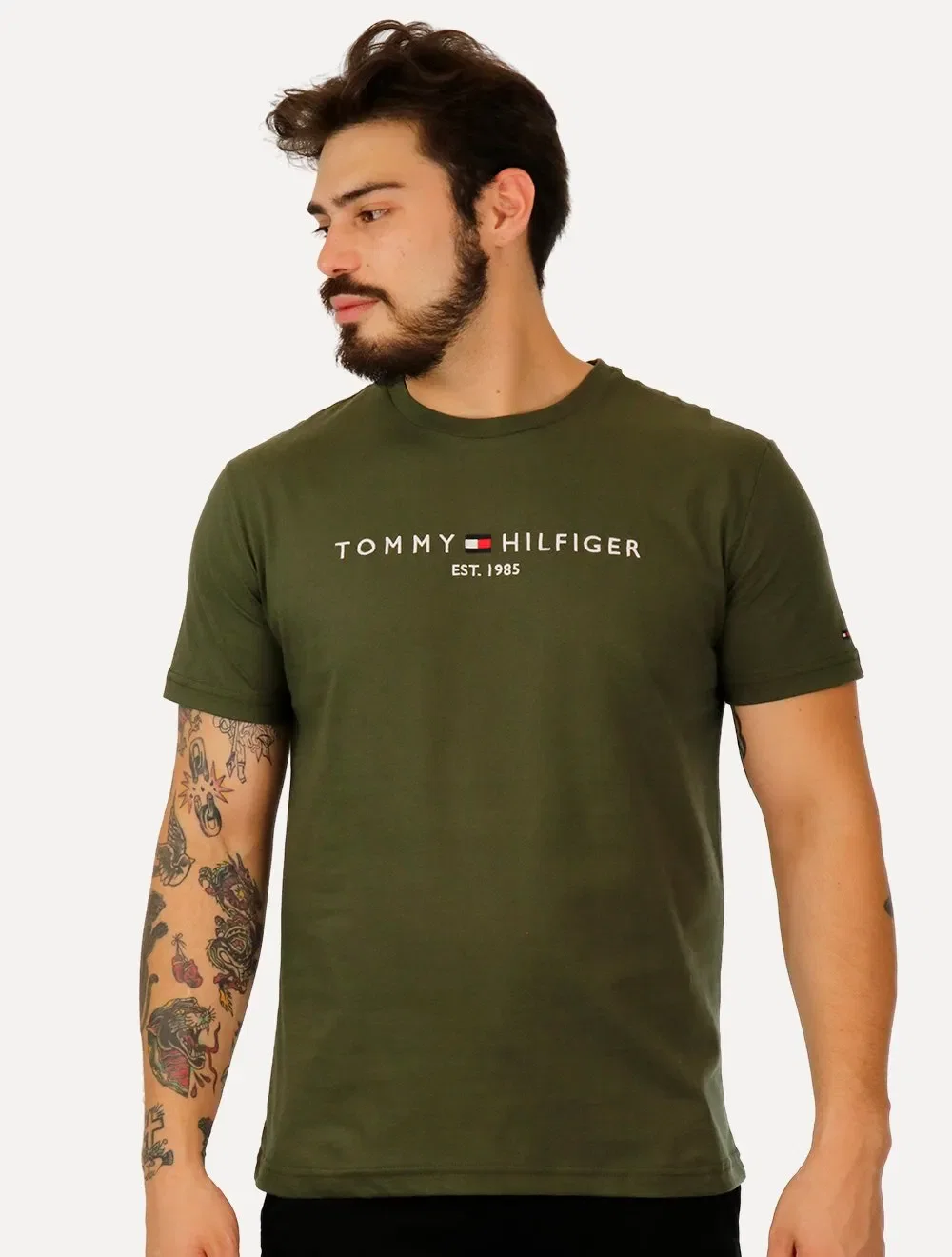 Camiseta Tommy Hilfiger Masculina Light Core Logo Verde Militar