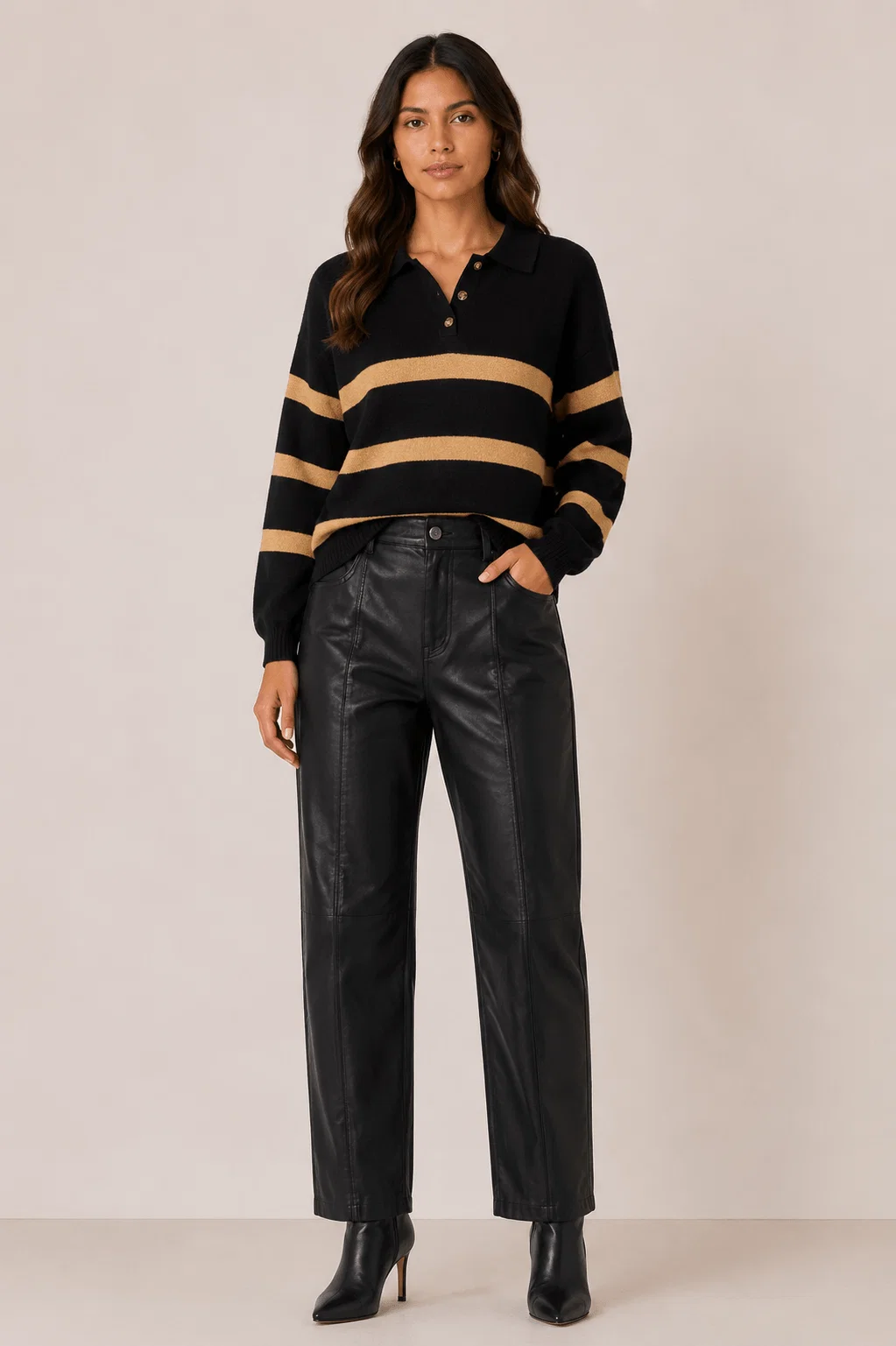Blusa Polo Manga Longa Listras - Preto — imagem 1