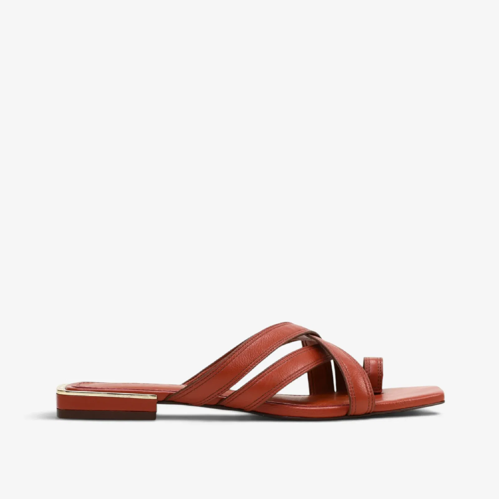 Chinelo Slide Caramelo Argila Couro