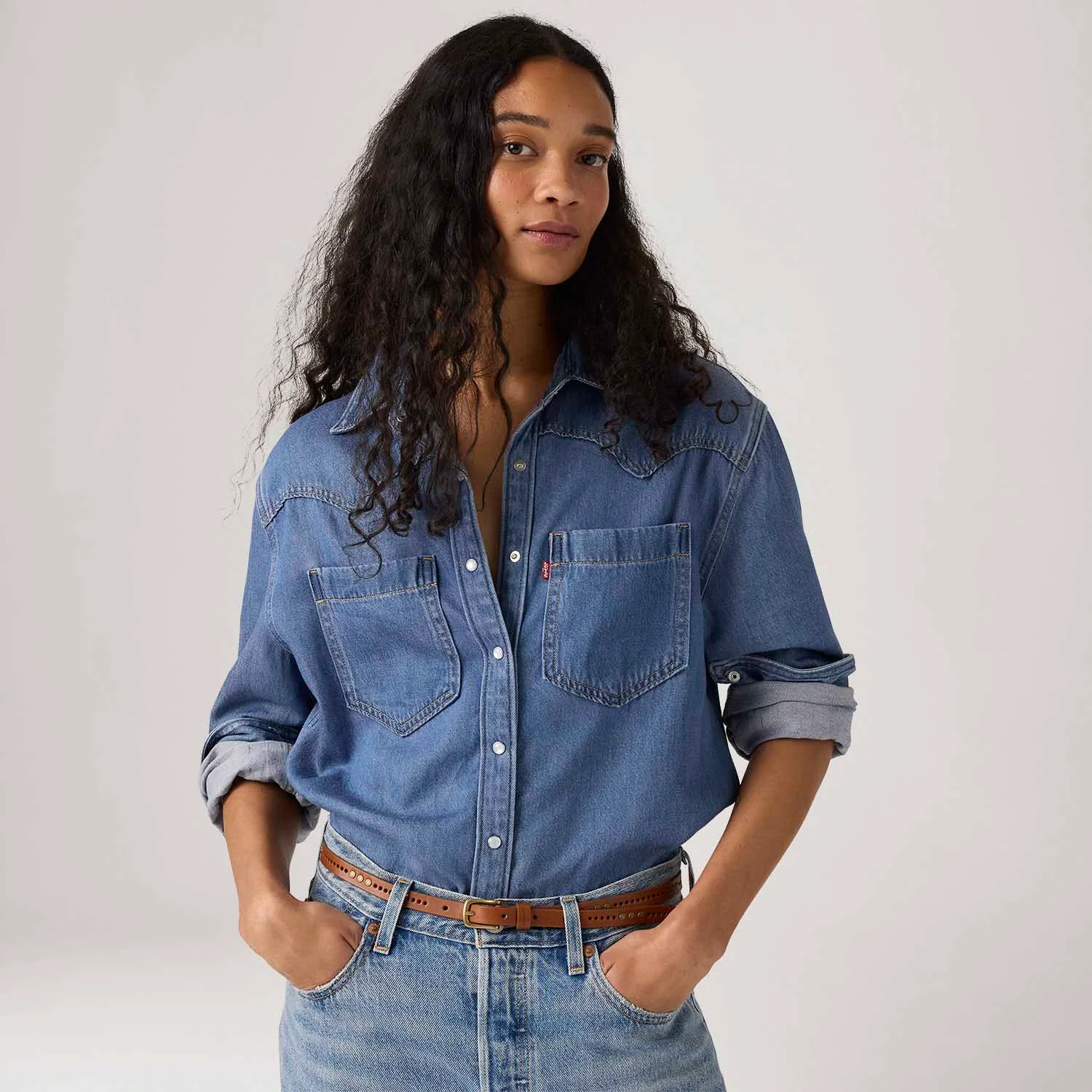 Camisa Jeans Levi's® Teodora Western Lavagem Média — imagem 1