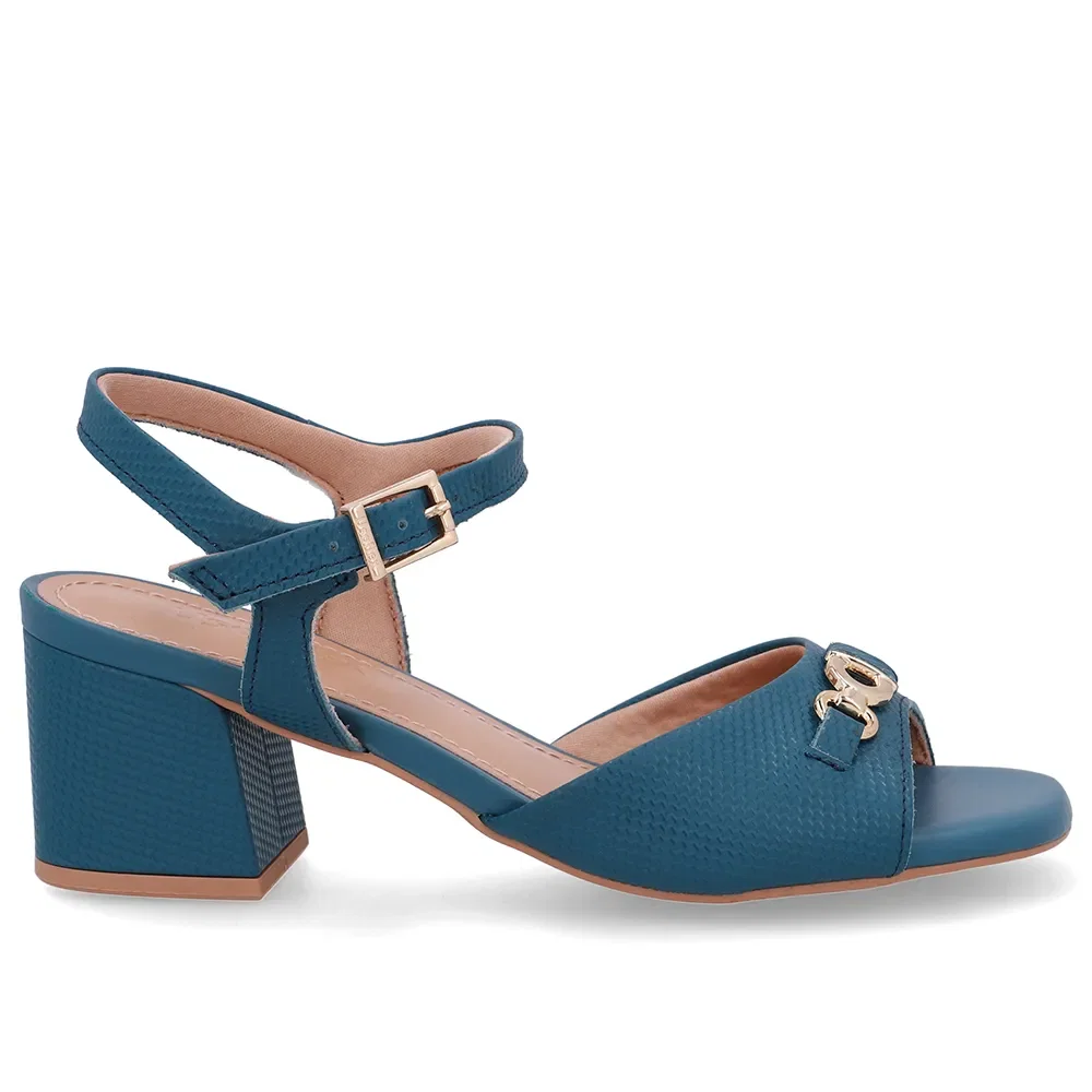 Sandália Couro Bico Quadrado Azul Bridão — imagem 1