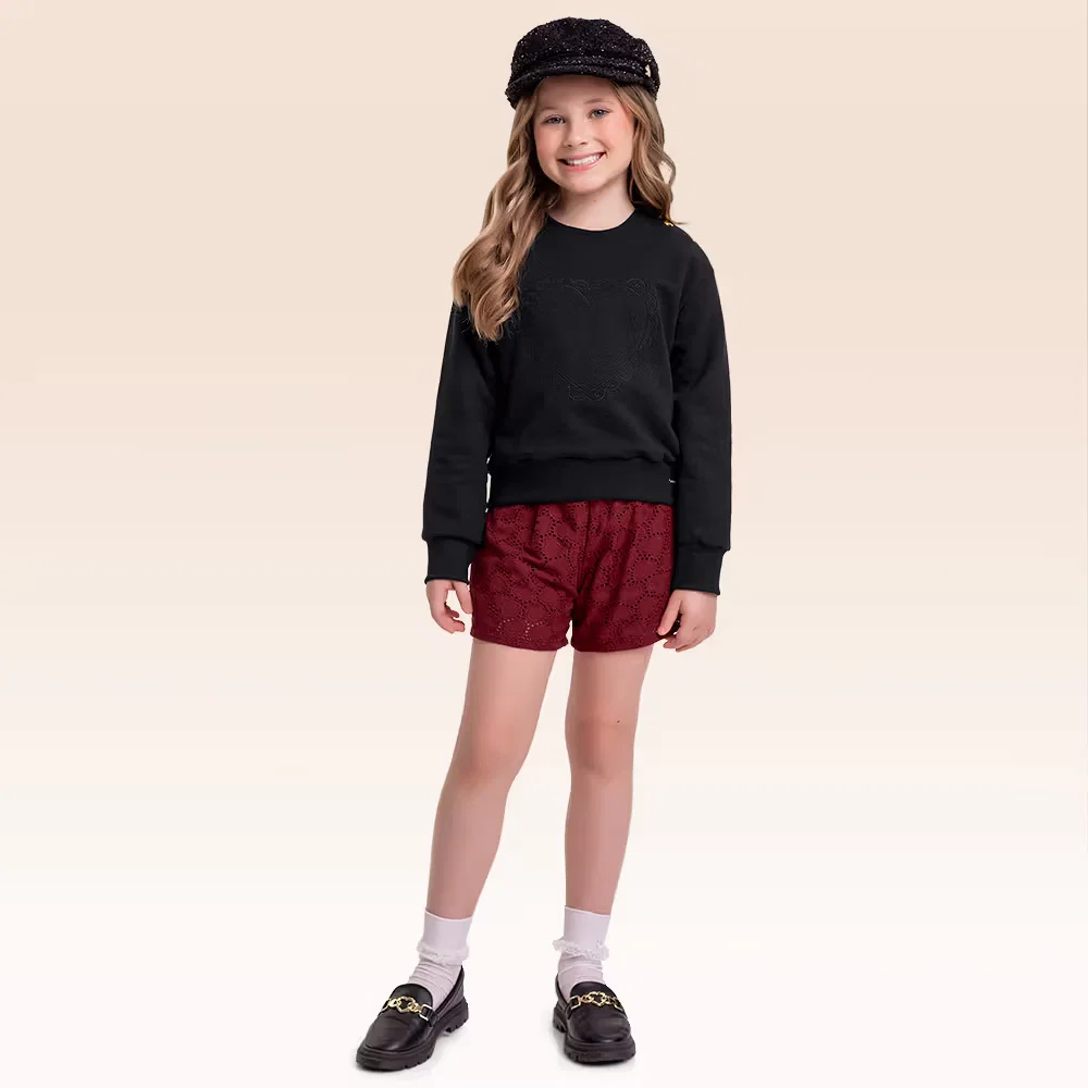 Conjunto blusão em moletom e shorts em laise com forro — imagem 1