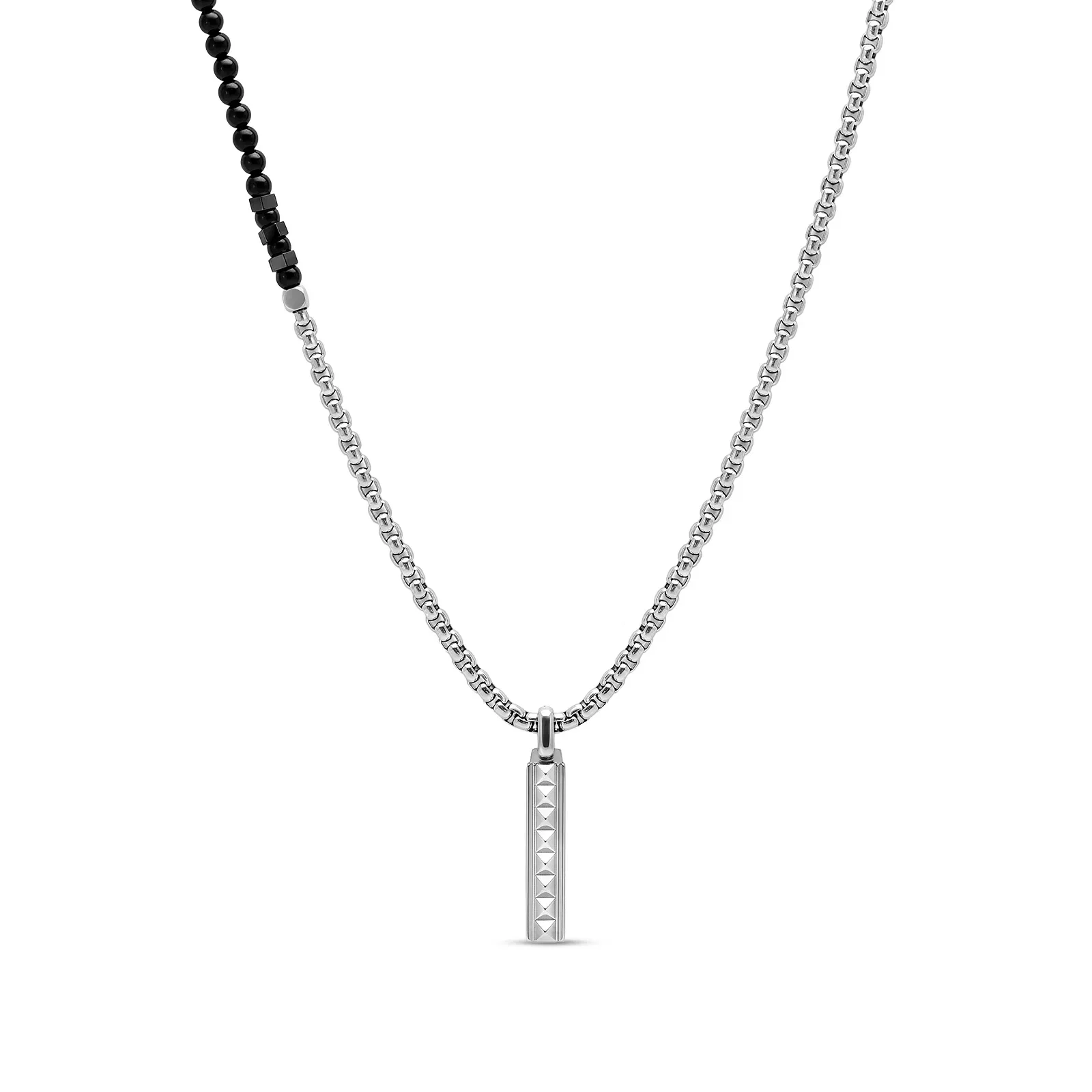 Colar Life Masculino em Aço com Ágata Preta, 60 cm