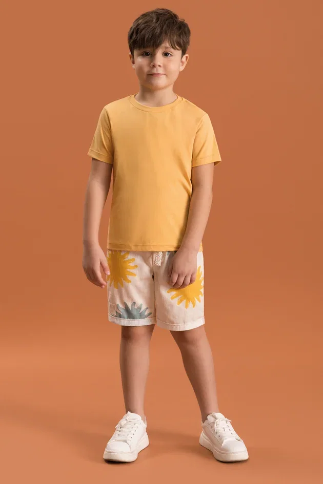 Conjunto Infantil Menino com Tingimento Eco e Tecido Estampado — imagem 1
