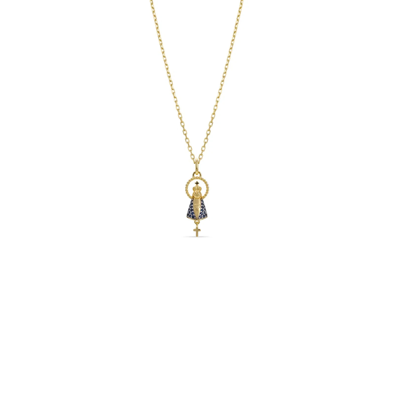 Pingente Mama Nossa Senhora em Ouro Amarelo 18k e Safira Azul — imagem 1