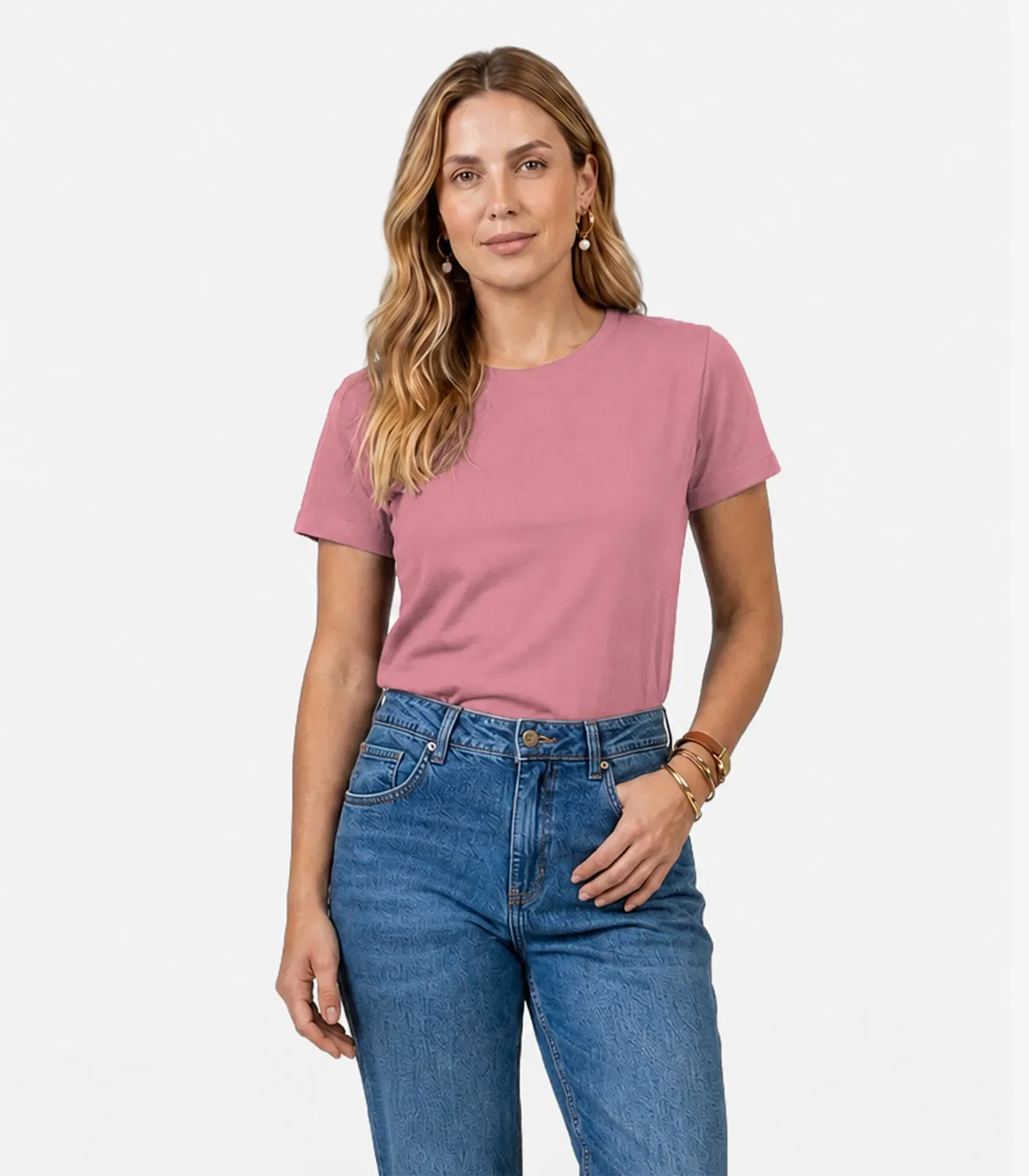 Camiseta Feminina Manga Curta Básica Infinita Cor Rosa