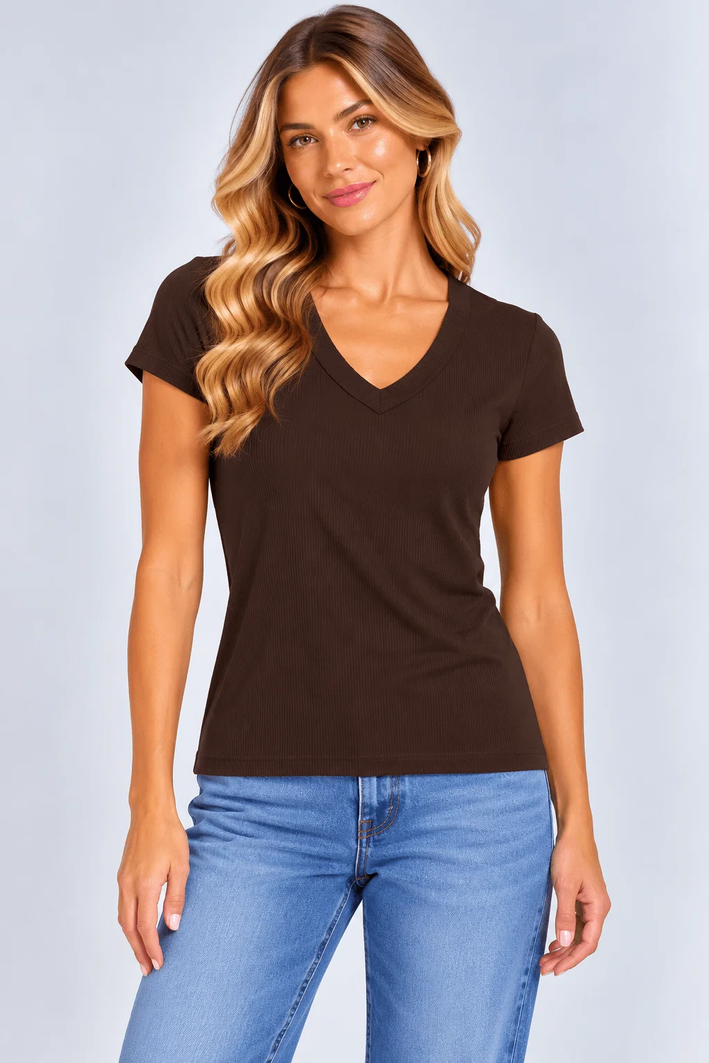 Blusa Sem Manga Decote v - Cafe