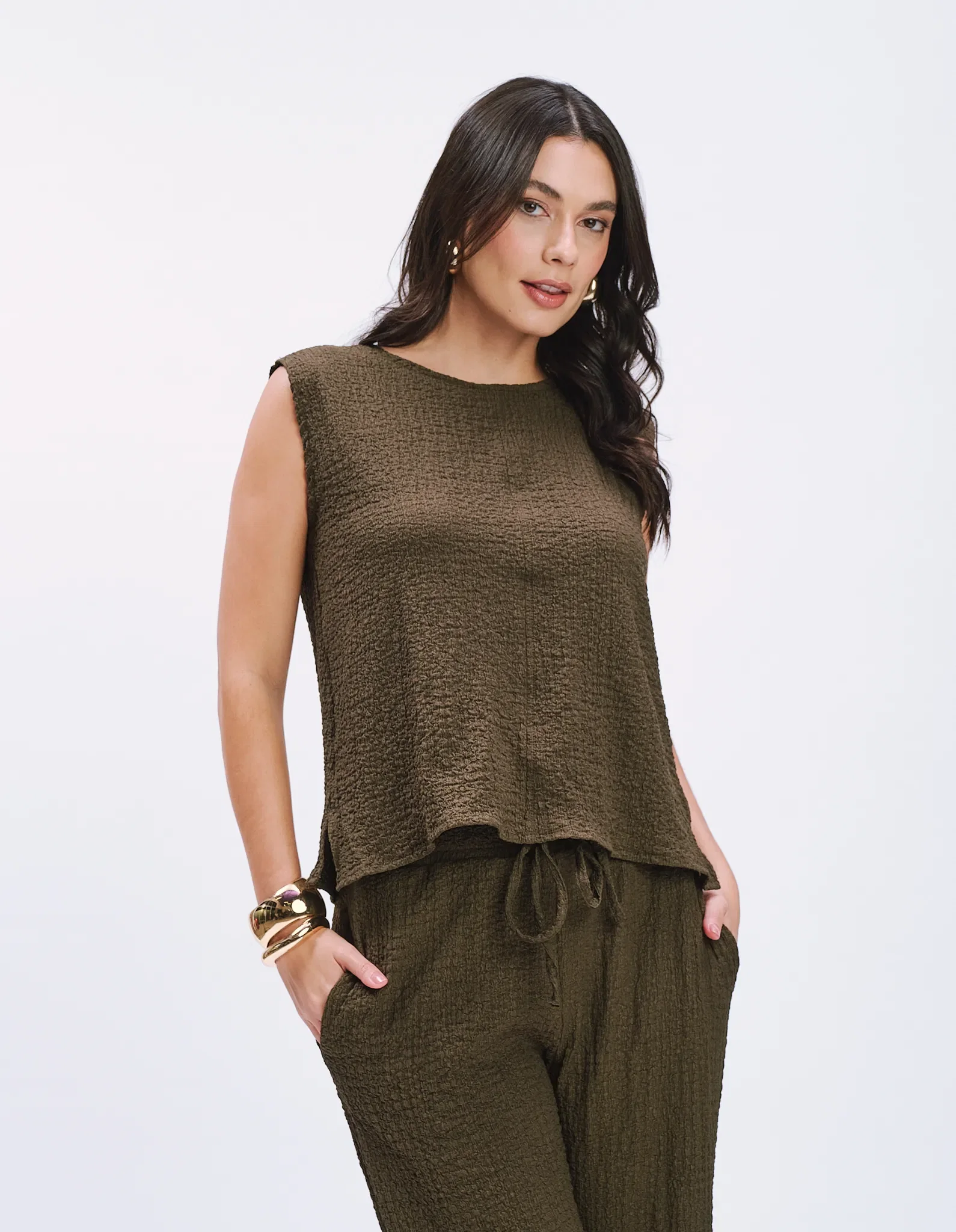 Blusa Sem Manga Texturizada - Verde Militar — imagem 1