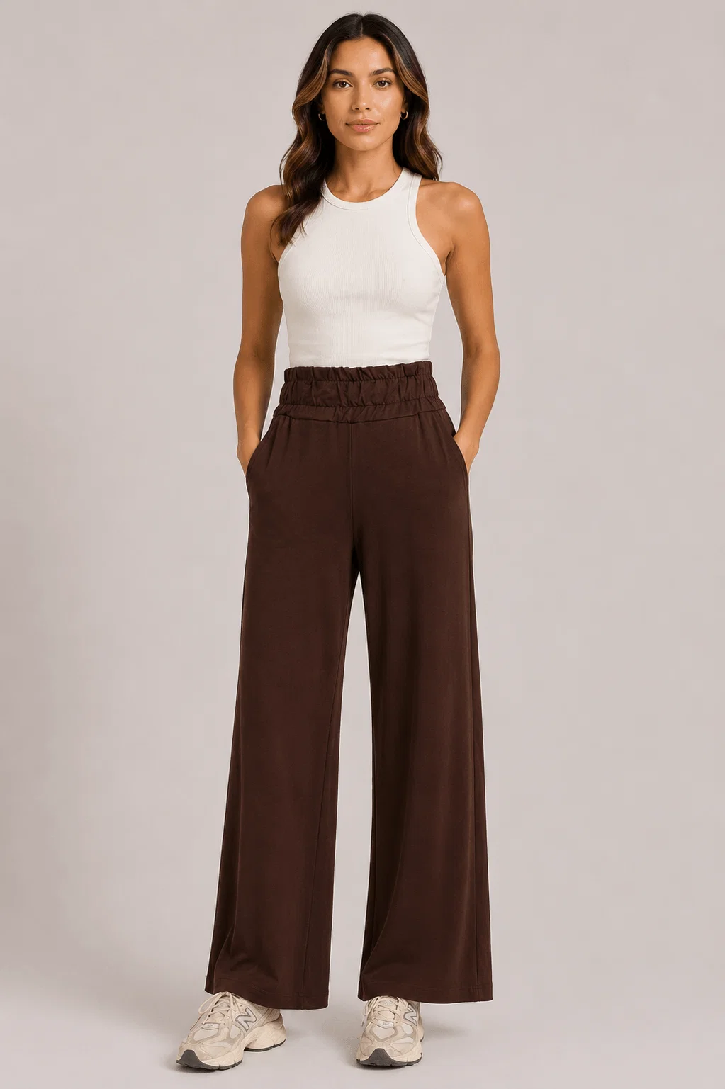 Calça Pantalona Cós Elástico - Marrom — imagem 1