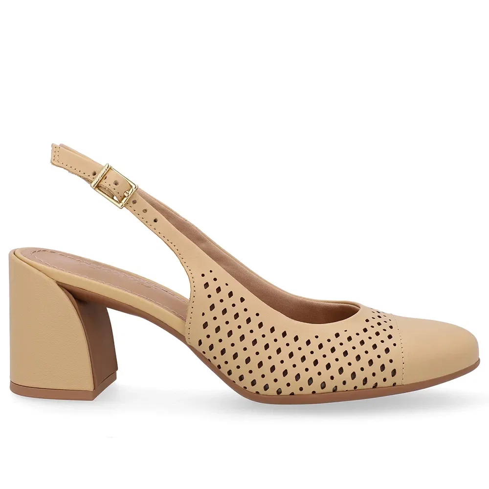 Slingback Bege Creme Bico Redondo Couro Laser — imagem 1