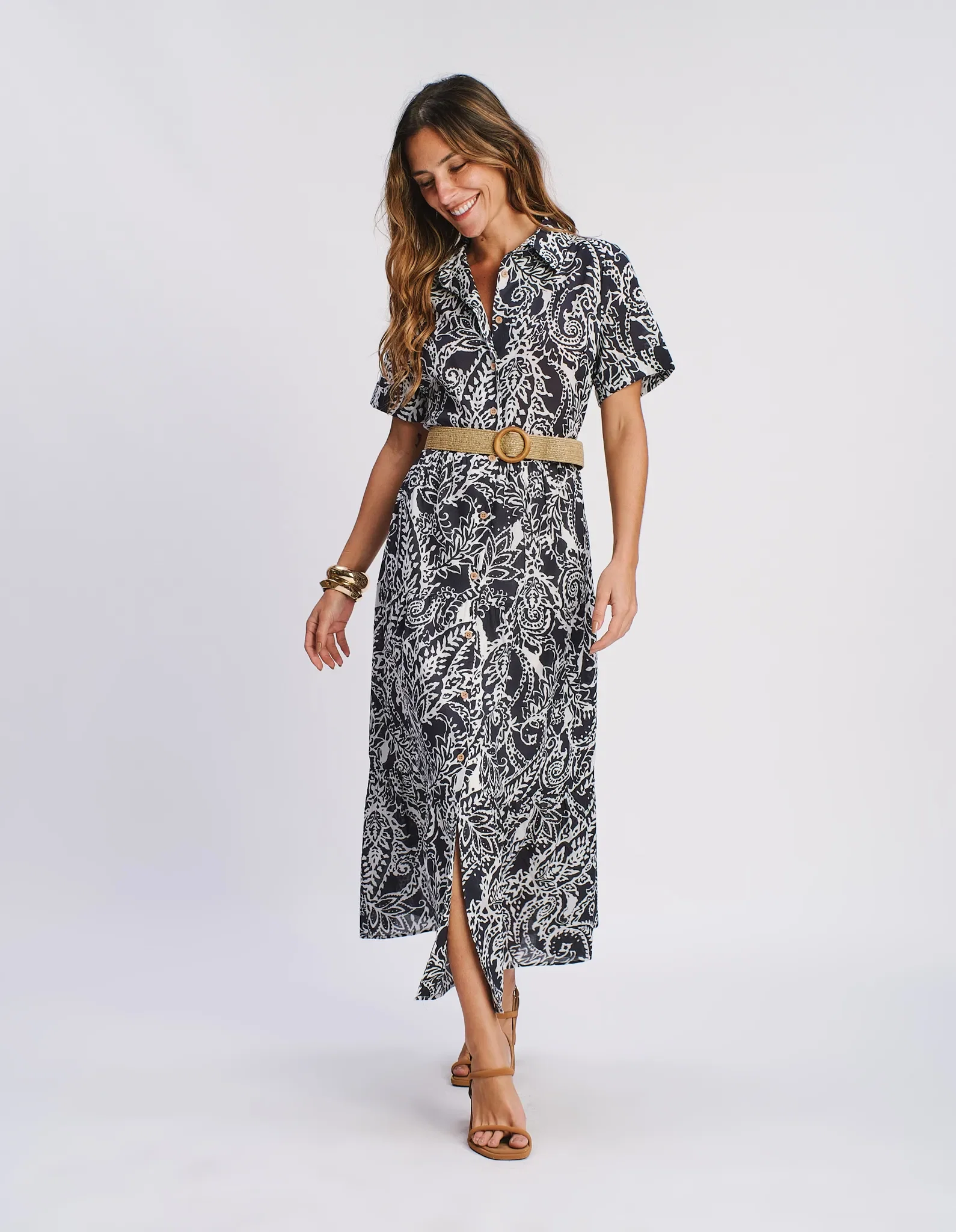 Chemise Estampado Marias Detalhe Cinto - Azul Marinho