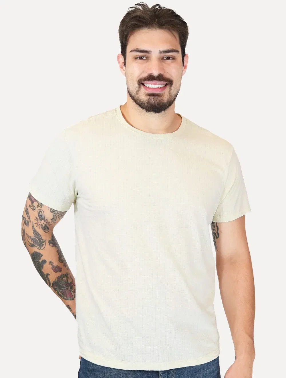 Camiseta Reserva Masculina Maquinetada Listrada Areia