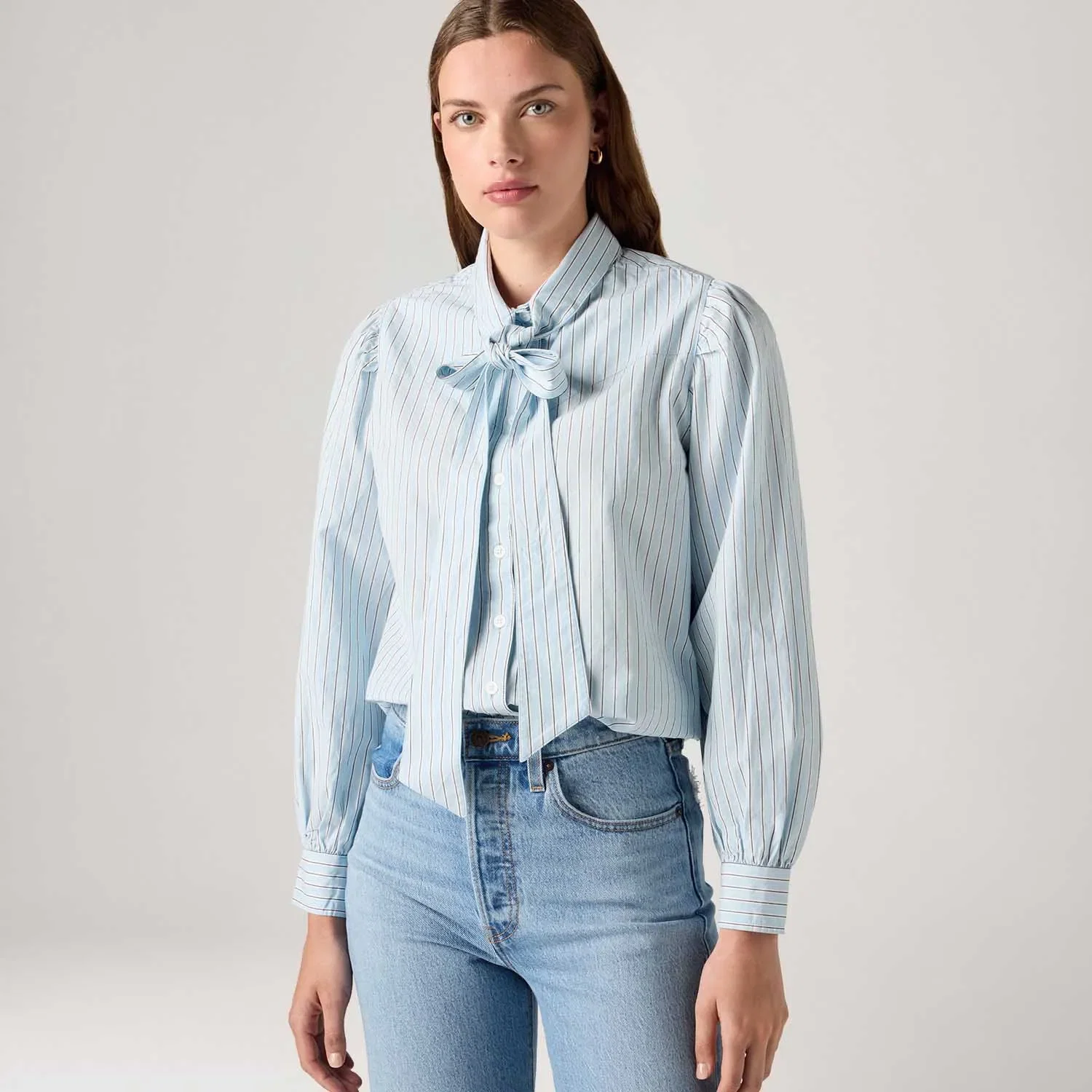 Camisa Levi's® Judice Western Listrada Azul Claro Manga Longa — imagem 1