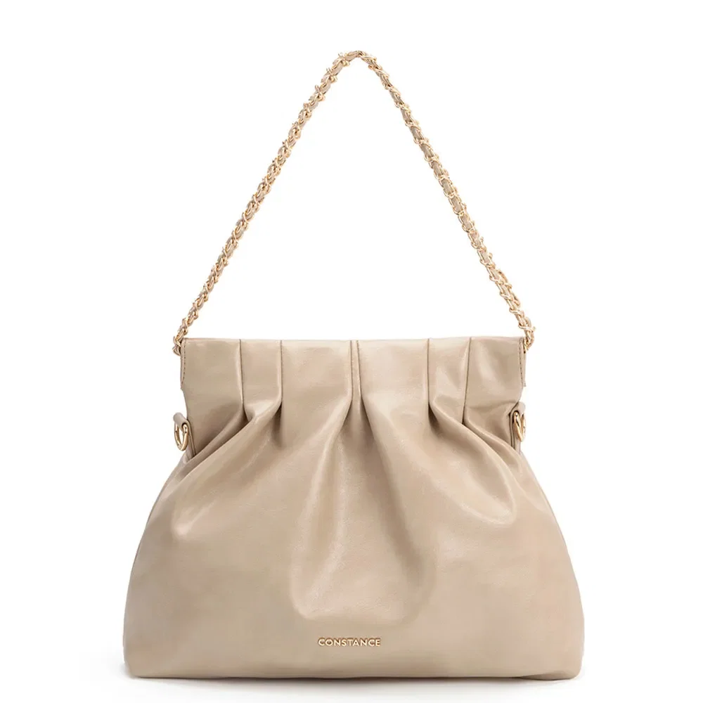 Bolsa Bege Ombro Pregas