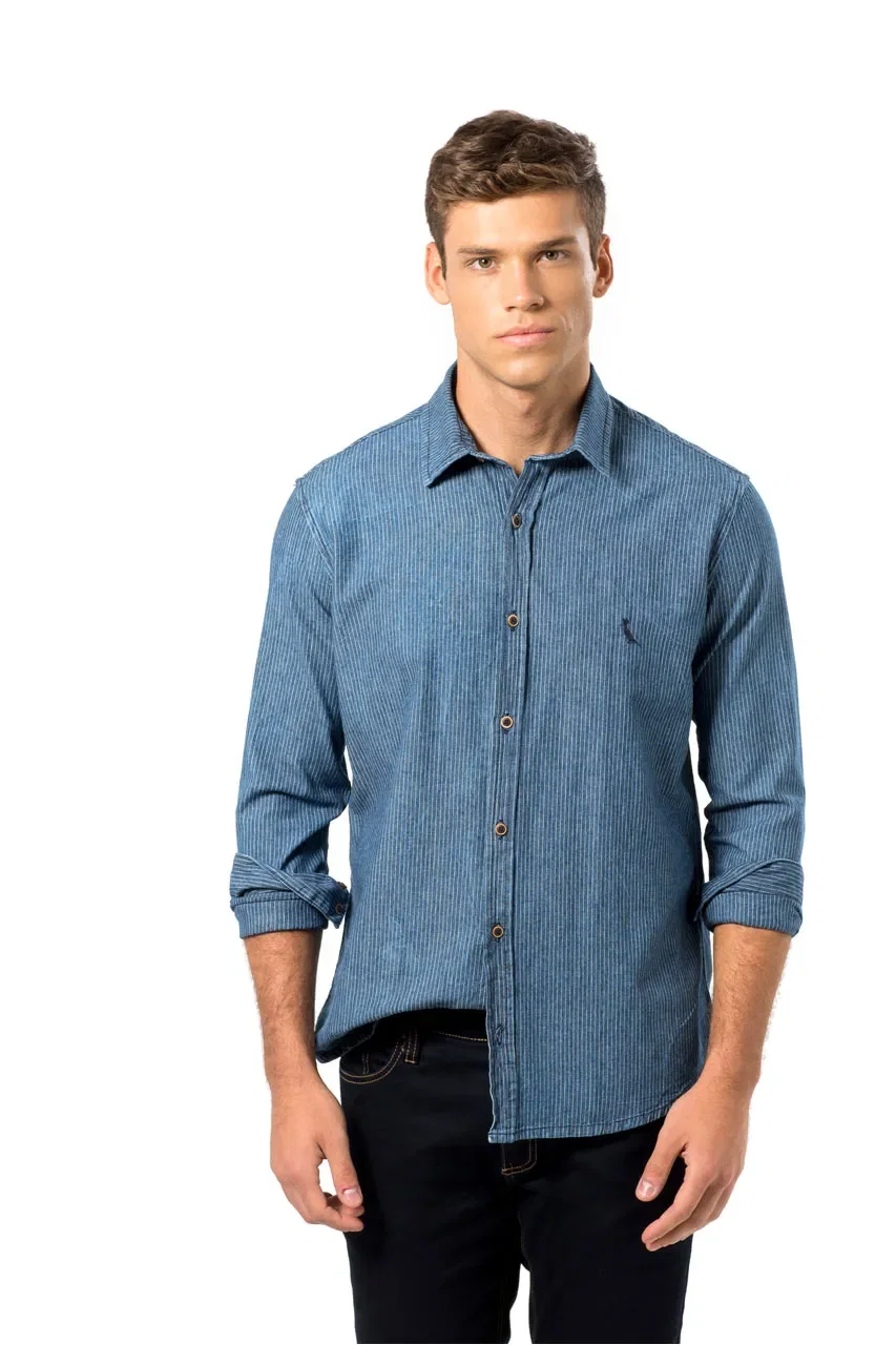 Camisa Regular Listras Lavadas