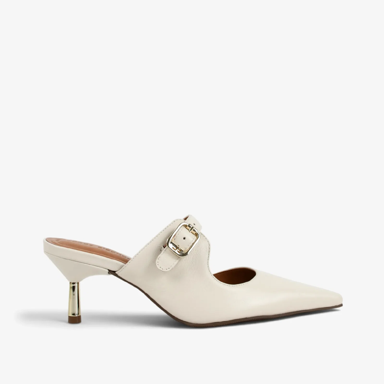 Mule Off White Algodão Couro