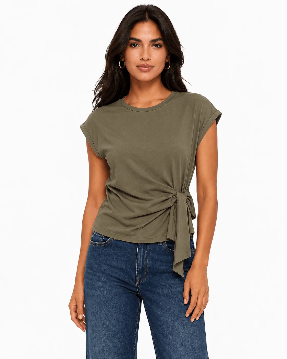 Blusa Manga Curta Detalhe Amarrações - Verde Oliva