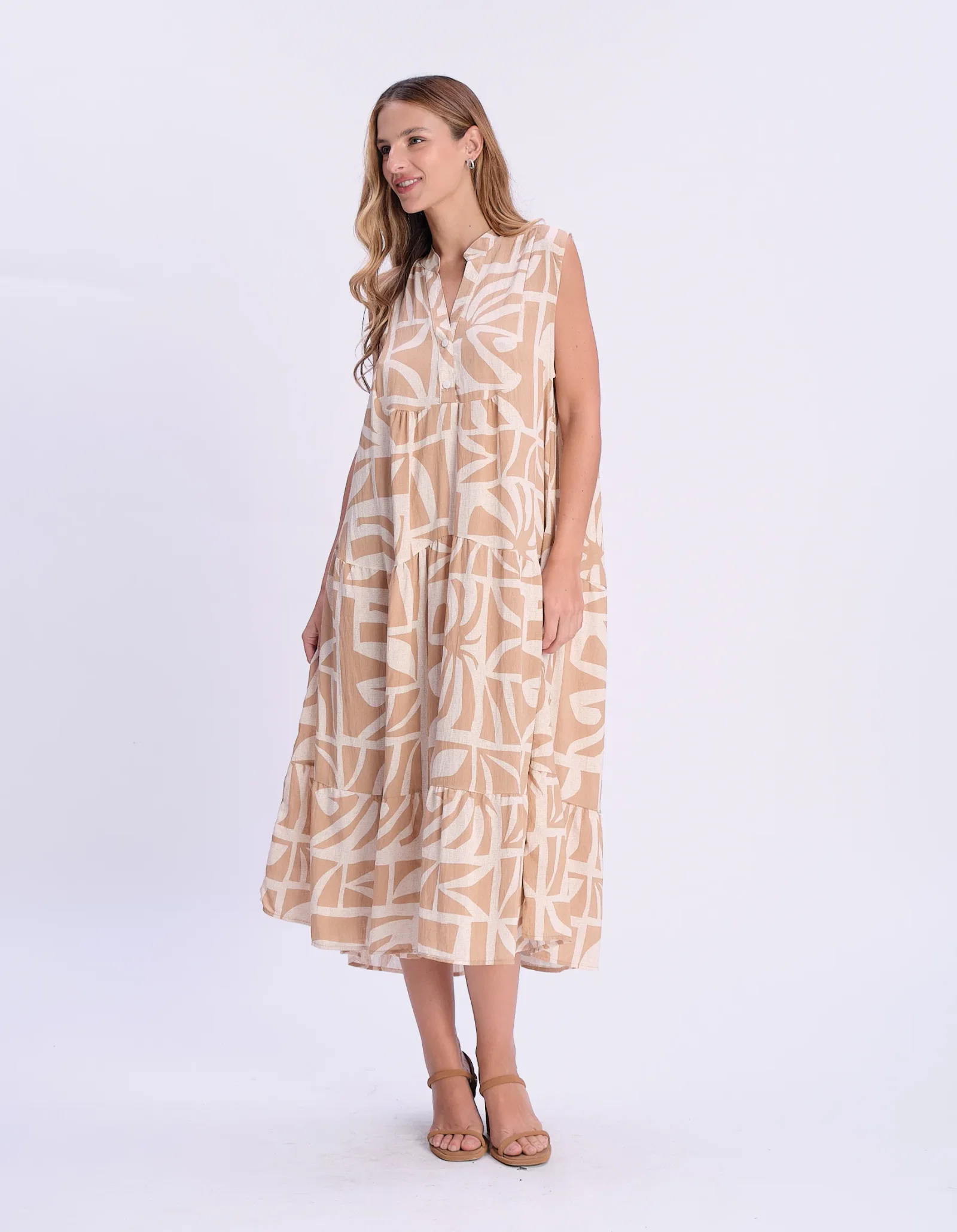 Vestido Curto Marias Estampado Abstrato - Bege — imagem 1