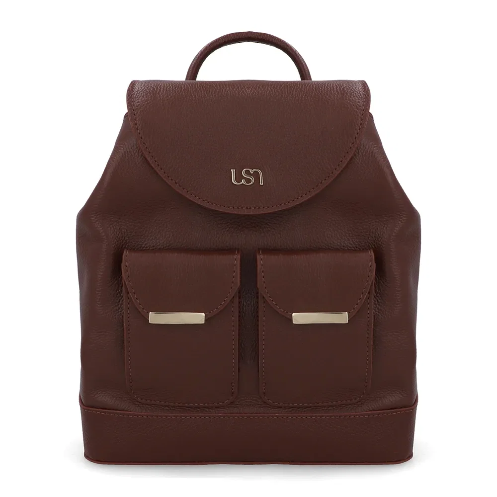 Mochila Couro Vermelha Bolso Frontal — imagem 1