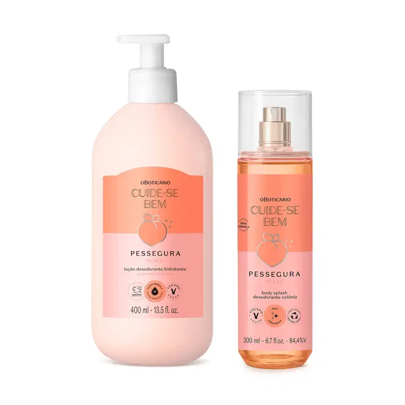 Combo Cuide-se bem Pessegura : Body Splash 200ml + Loção Corporal 400ml