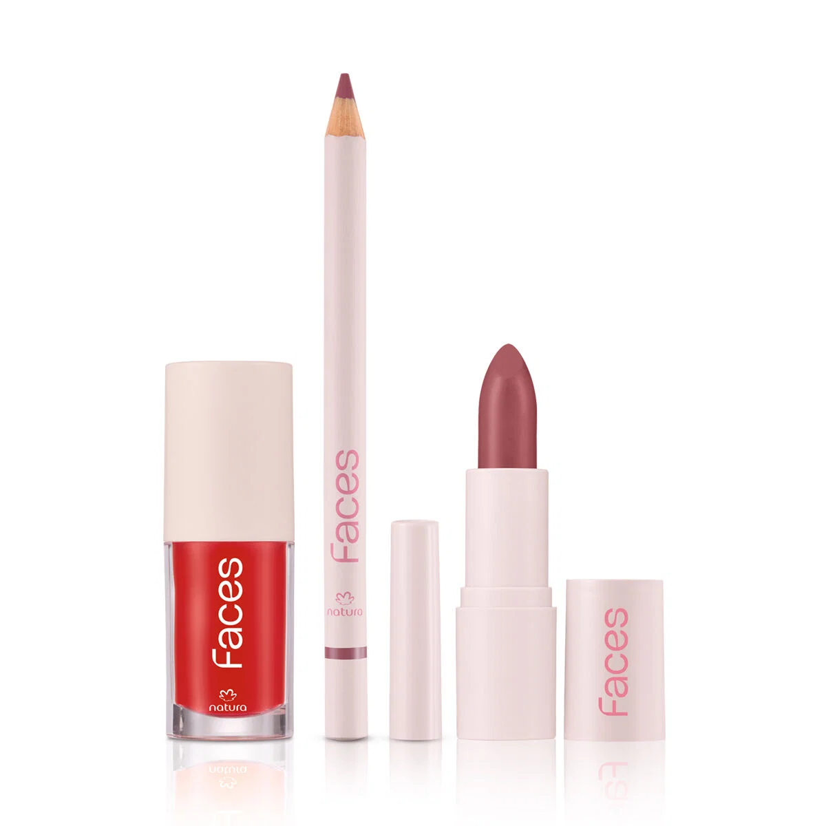 Kit Batom e Lápis Labial Cookie Nude e Gloss Red Vibe Faces