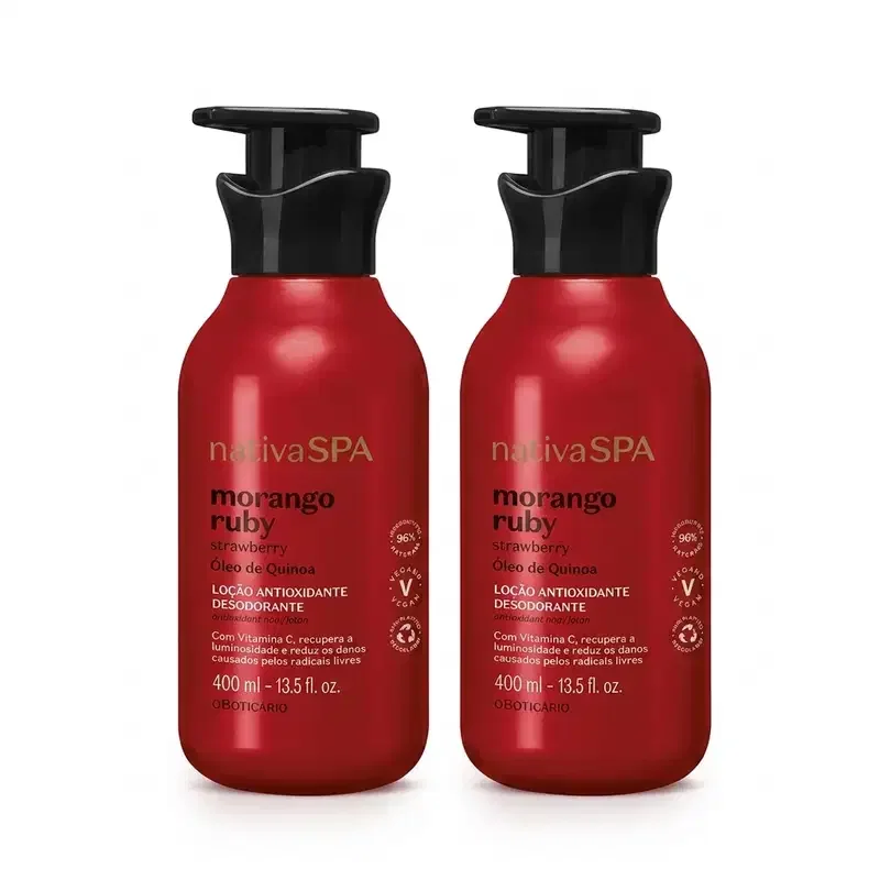 Combo Nativa SPA Morango Ruby: Loção Antioxidante Desodorante Corporal 2x400ml