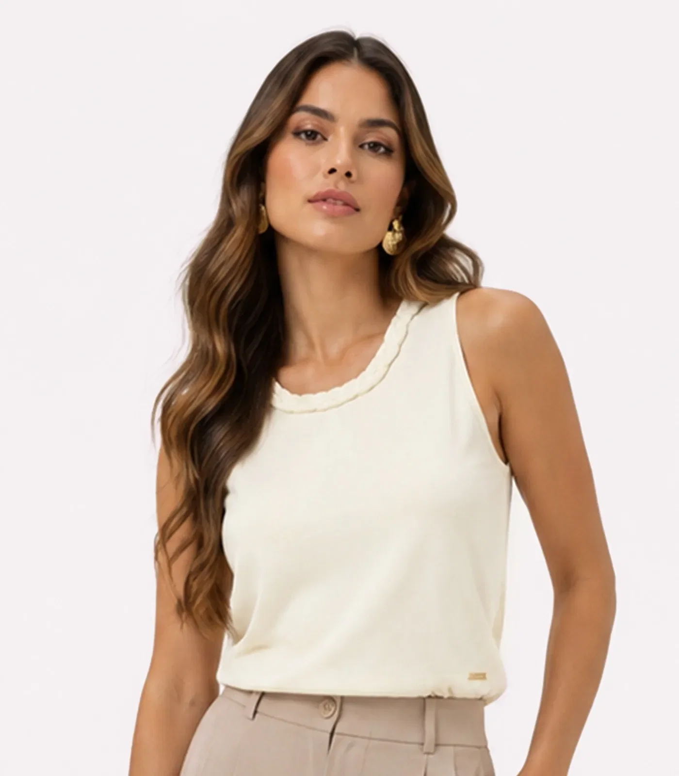Regata Feminina Com Gola Trançada Rovitex Bege