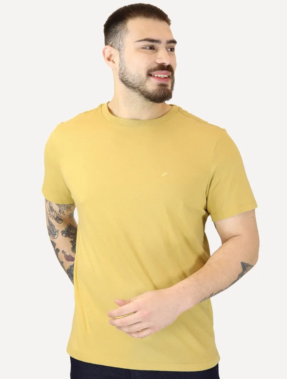 Camiseta Ellus Masculina Cotton Fine Easa Duocolor Mostarda