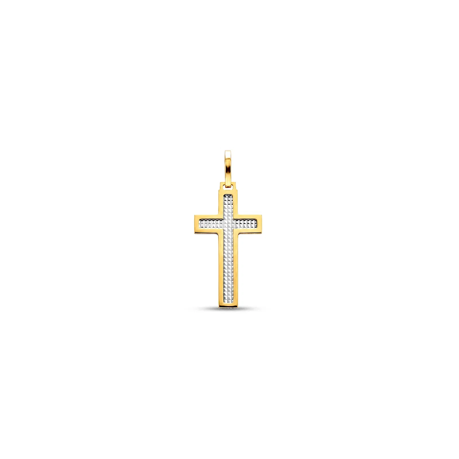 Pingente Cruz Dupla em Ouro Amarelo e Branco 18K, 20 mm — imagem 1
