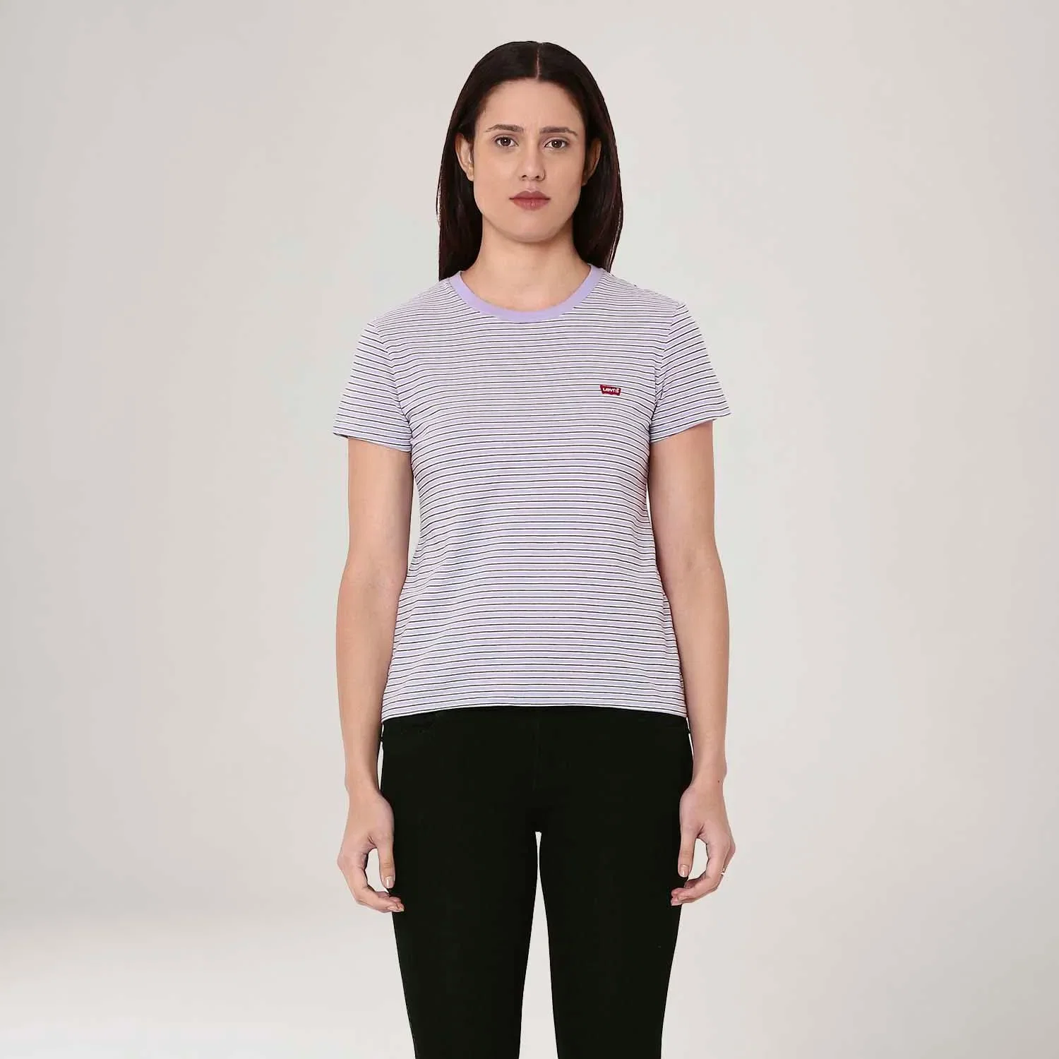 Camiseta Levi's® The Perfect Listrada Lilás Manga Curta — imagem 1