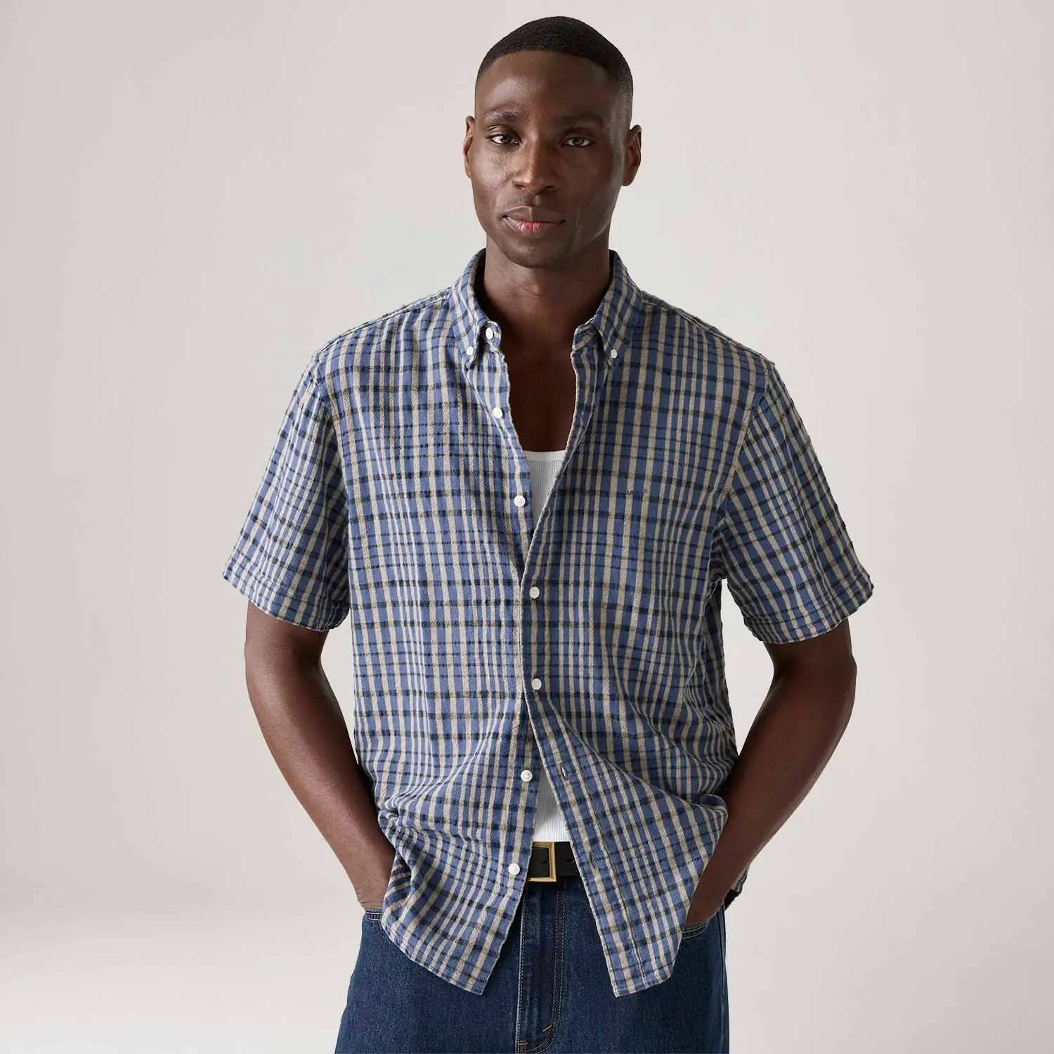 Camisa Levi's® Authentic Button Down Azul Manga Curta