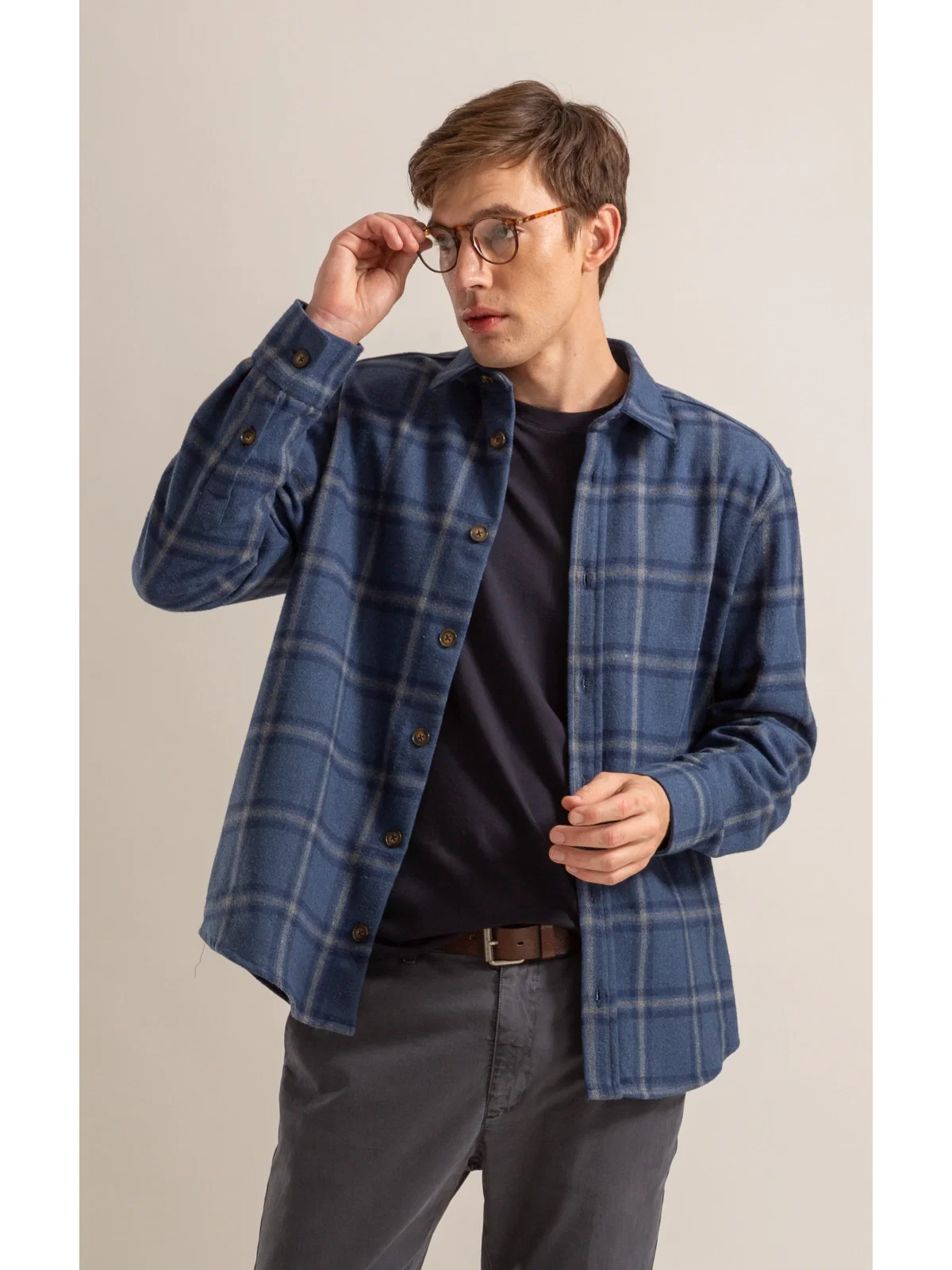 Camisa Flanela Overshirt Ml Marinho