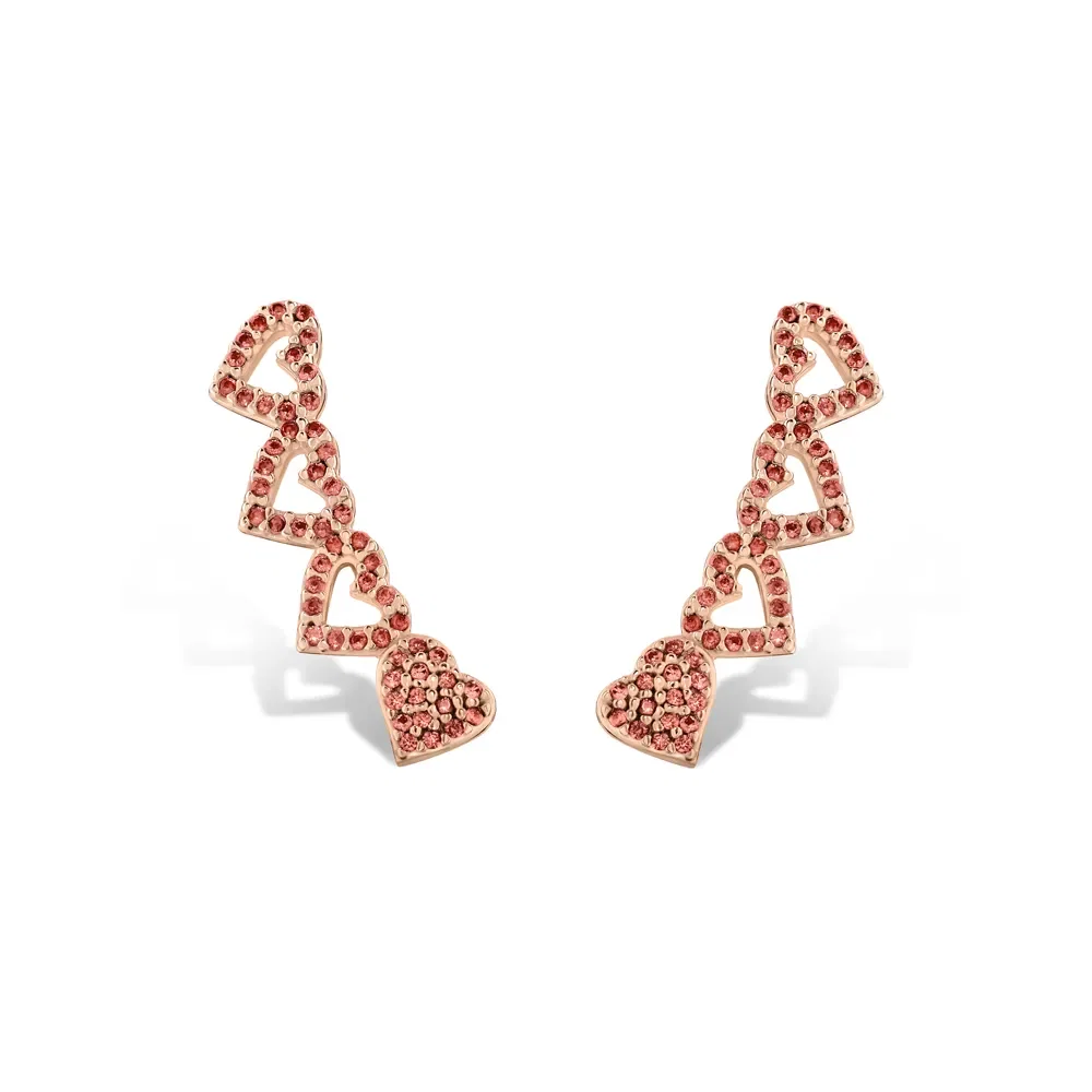 Brinco Ear Cuff Life Love em Liga de Ouro Rosé com Banho Ouro Rosé 18k Cravejado